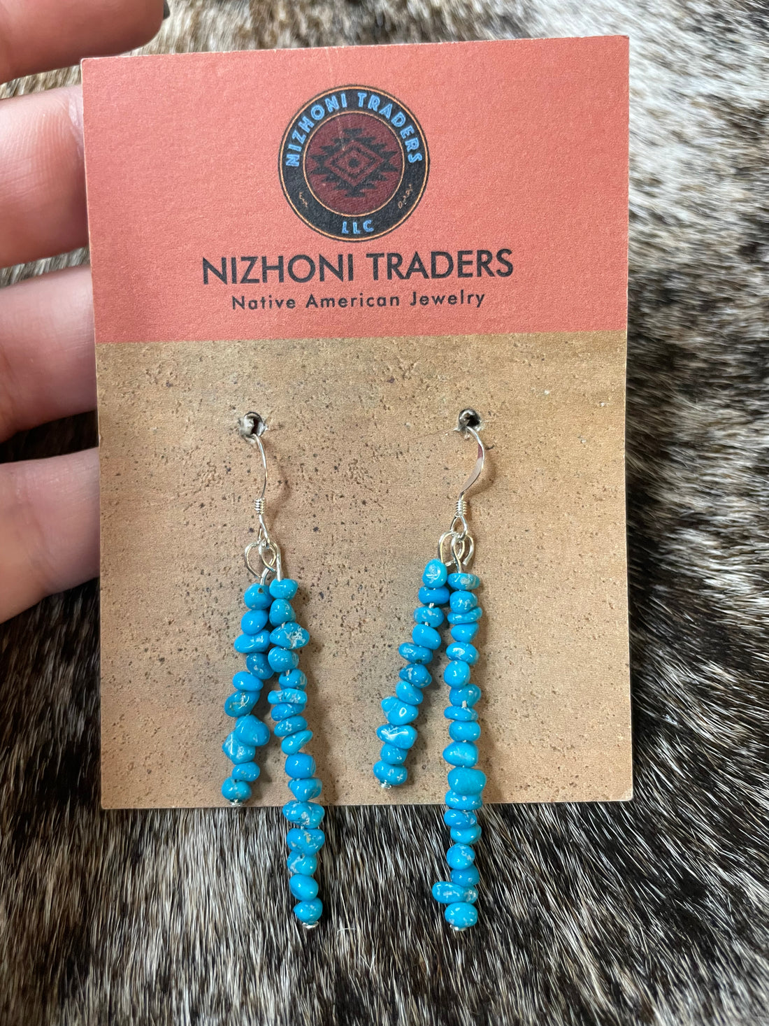 Handcrafted Sterling Silver & Turquoise Beaded Dangle Earrings DBL Strand