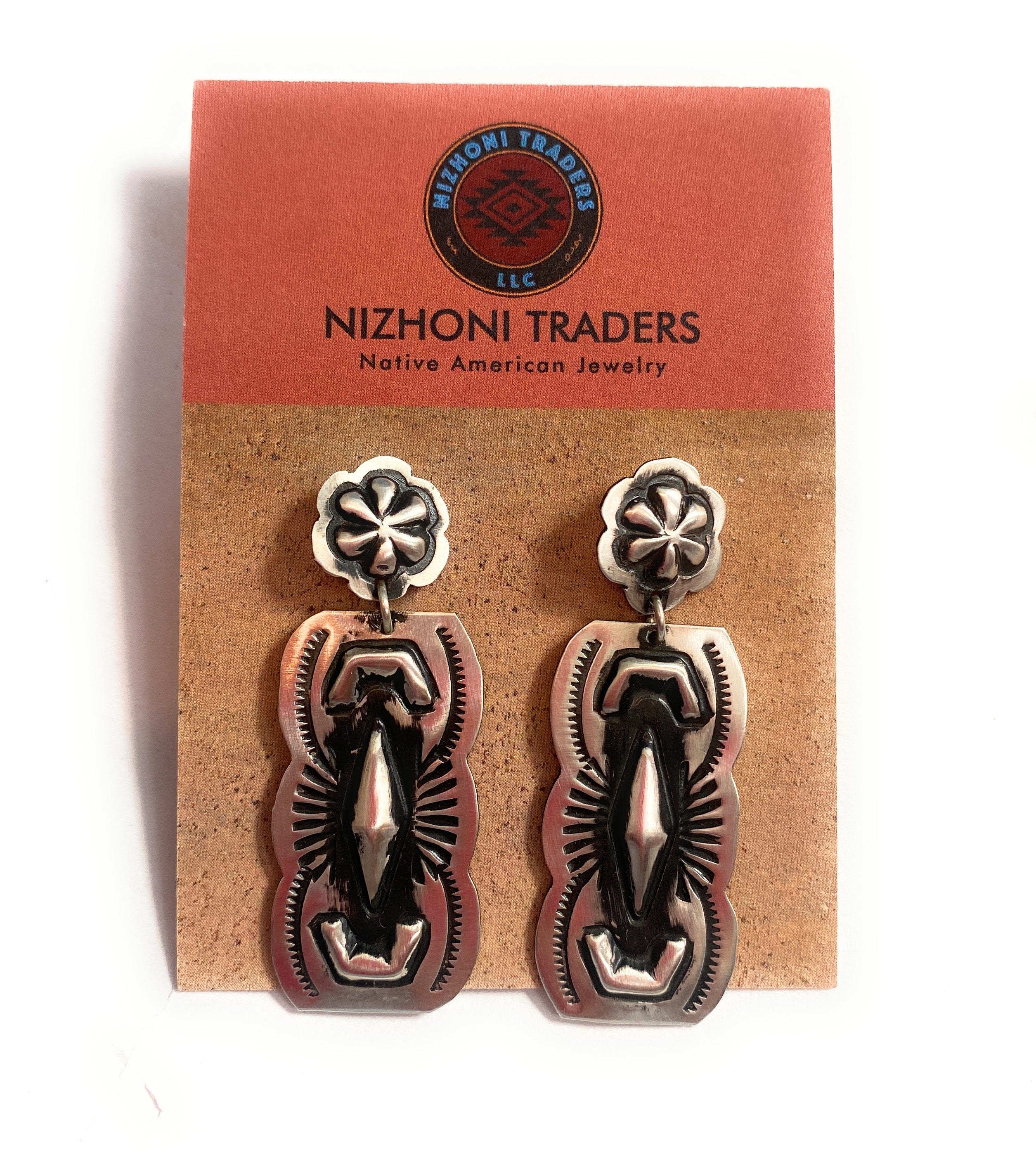 Navajo Sterling Silver Concho Dangle Earrings By Leander Tahe