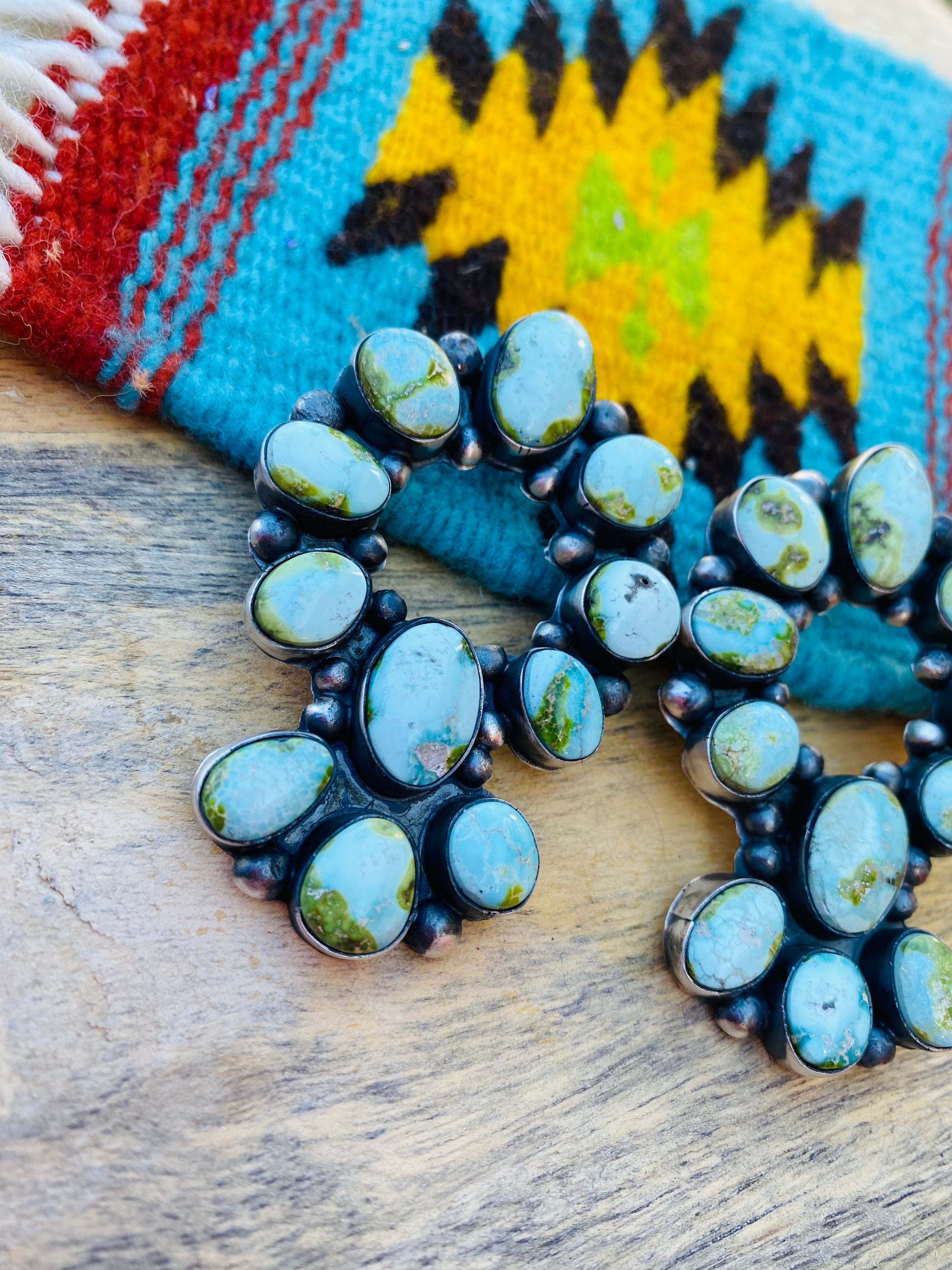 Navajo Sterling Silver & Sonoran Gold Turquoise Dangle Earrings