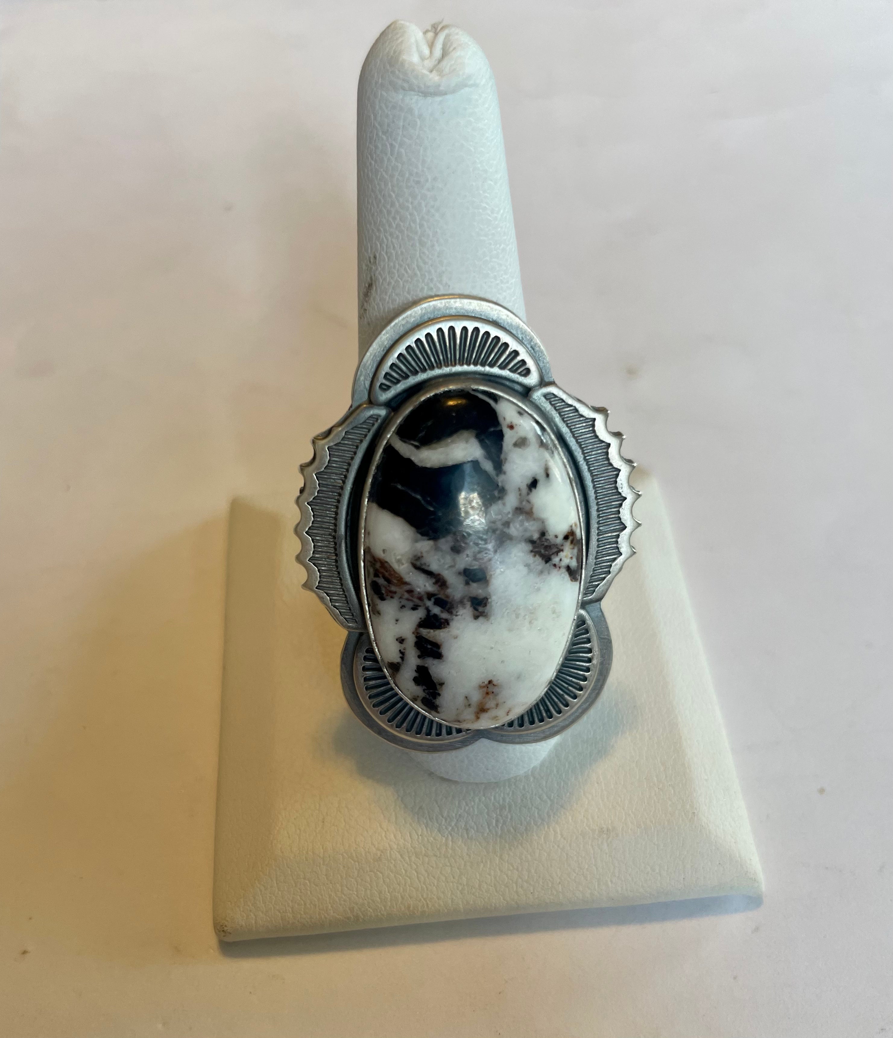 Navajo White Buffalo & Sterling Silver Ring Size 9.5