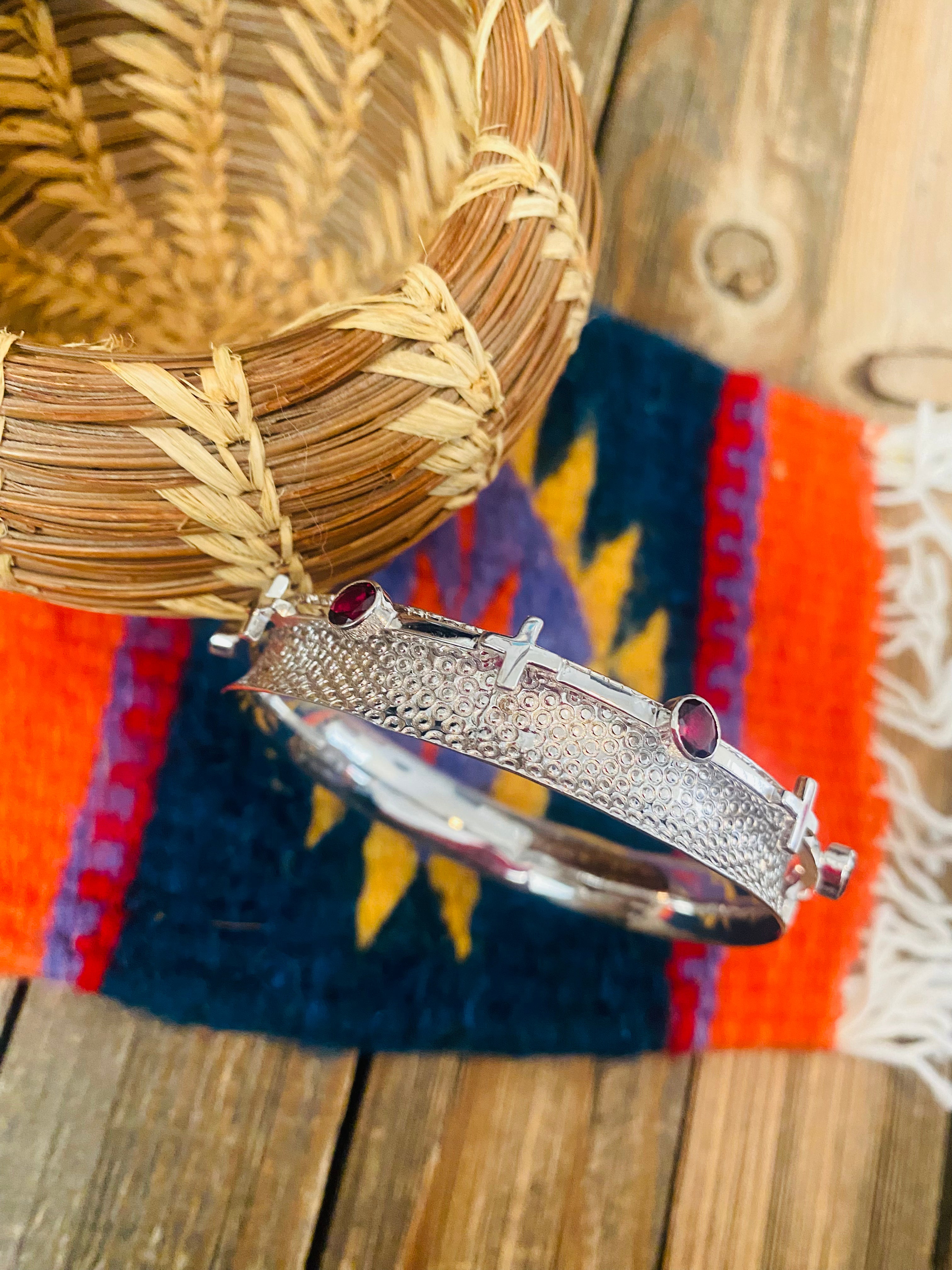 Navajo Sterling Silver  & Topaz Bangle Bracelet Signed