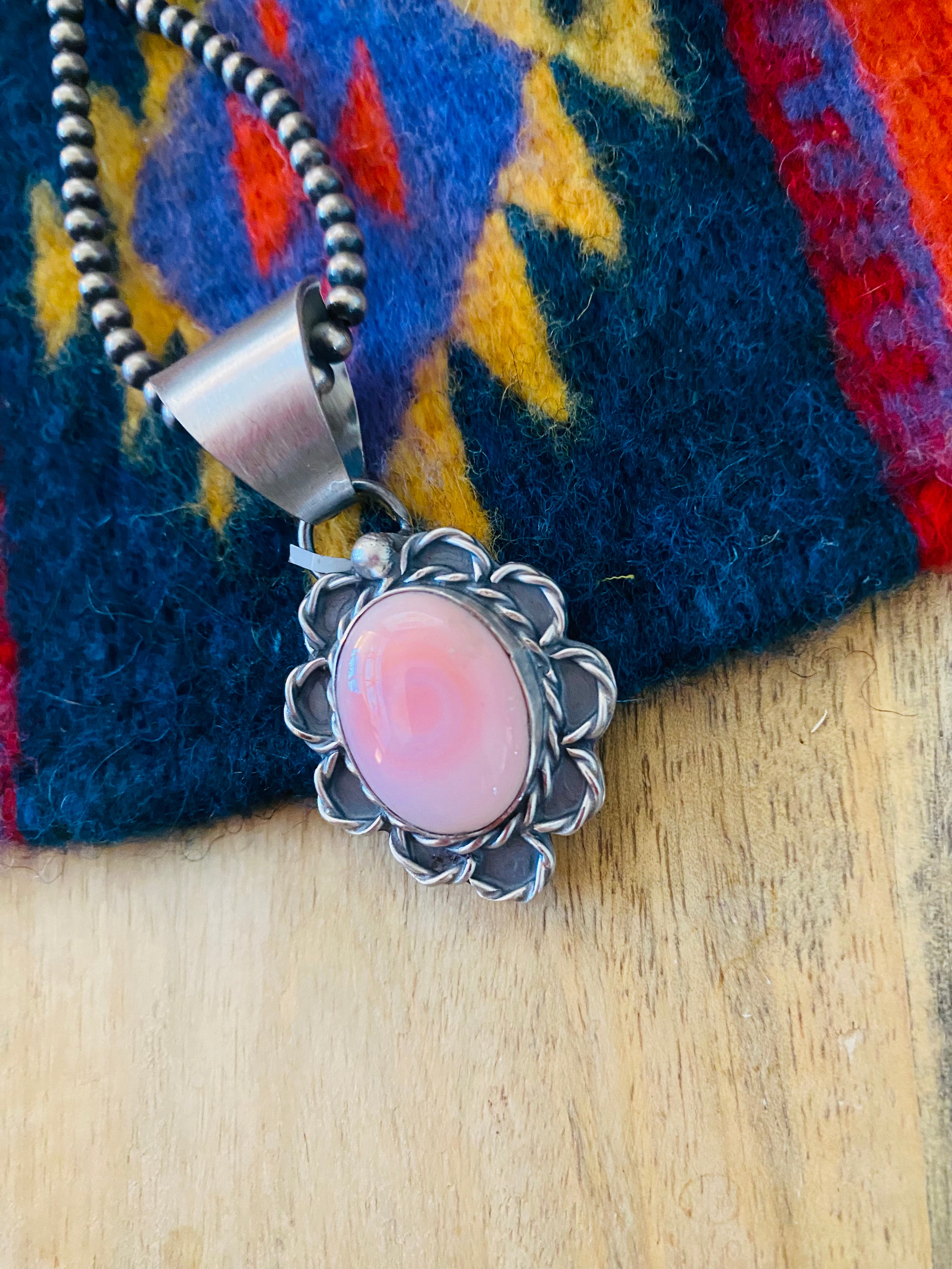 Navajo Sterling Silver & Queen Pink Conch Shell Pendant