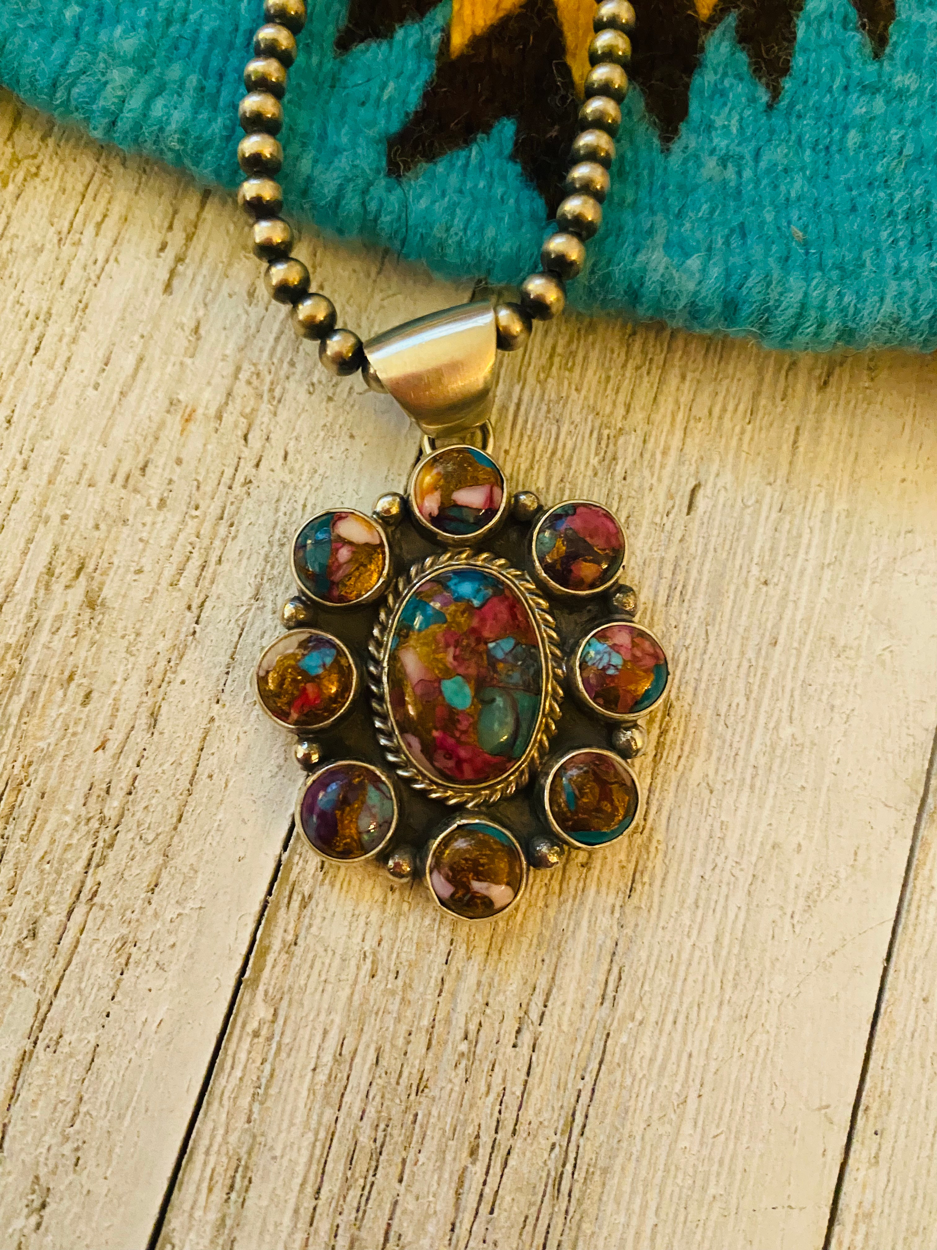 Navajo Pink Dream Mojave & Sterling Silver Cluster Pendant