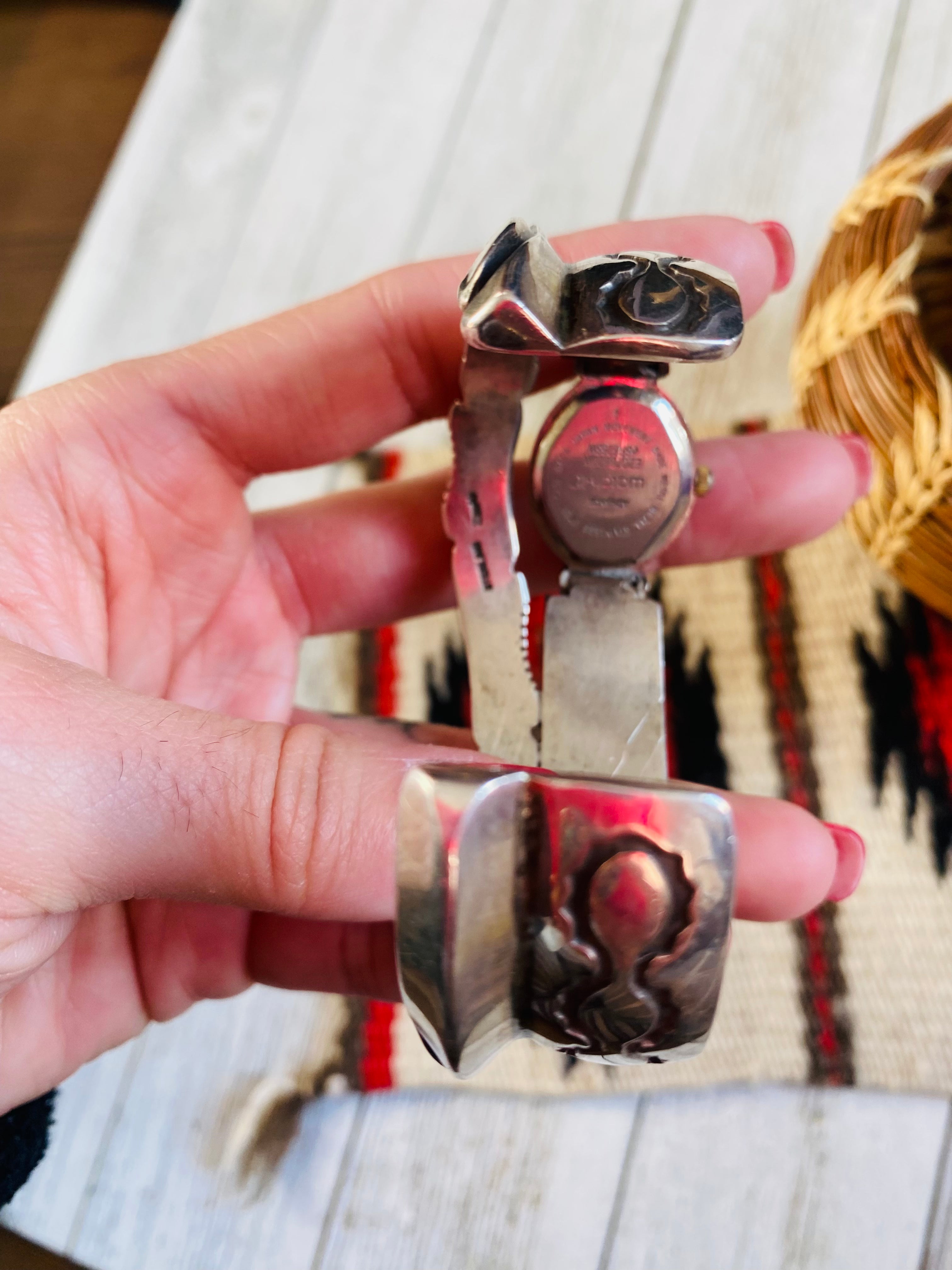 Old Pawn Vintage Navajo Hand Stamped Sterling Silver Watch Cuff