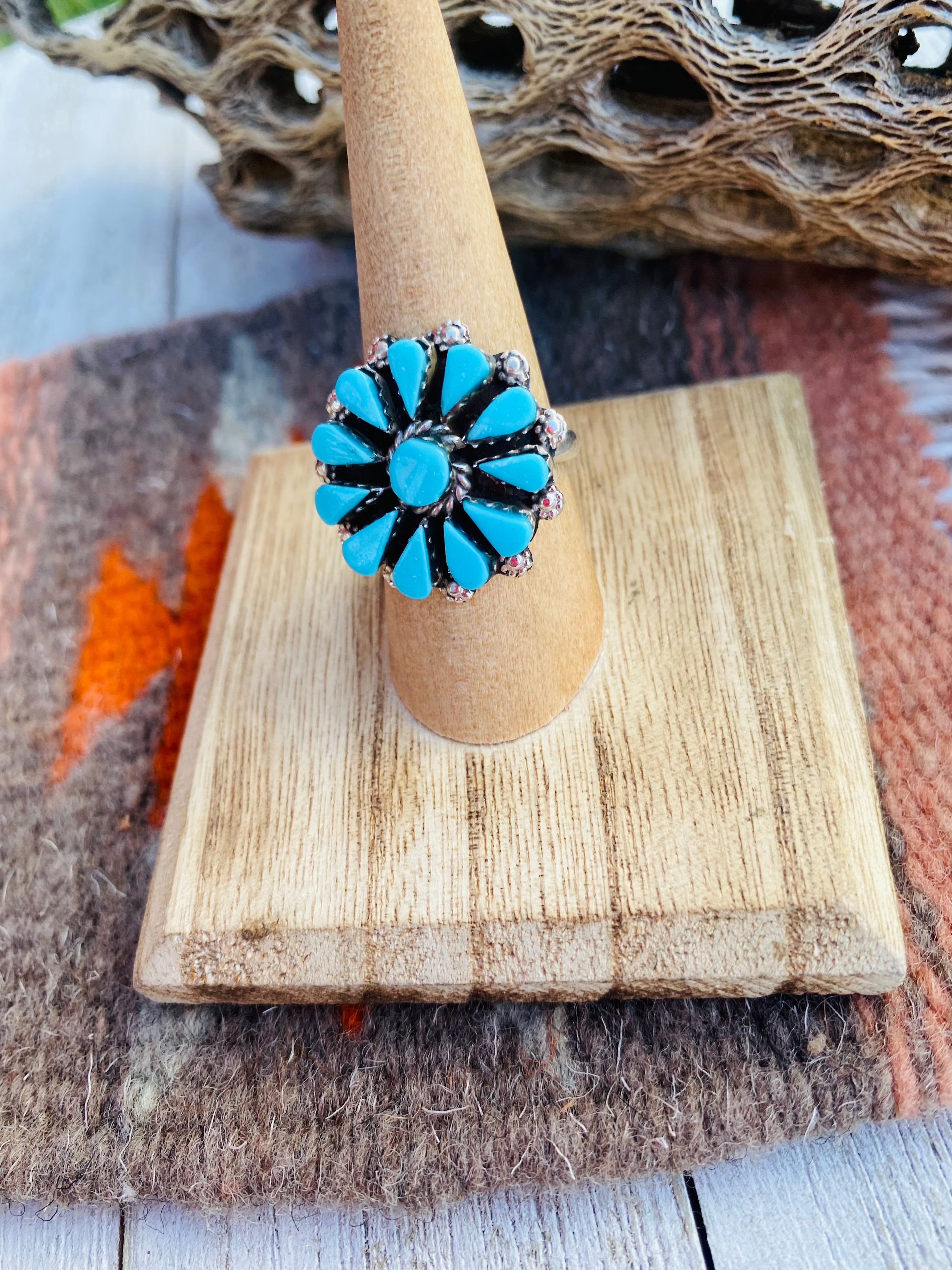 Zuni Sterling Silver & Turquoise Cluster Ring