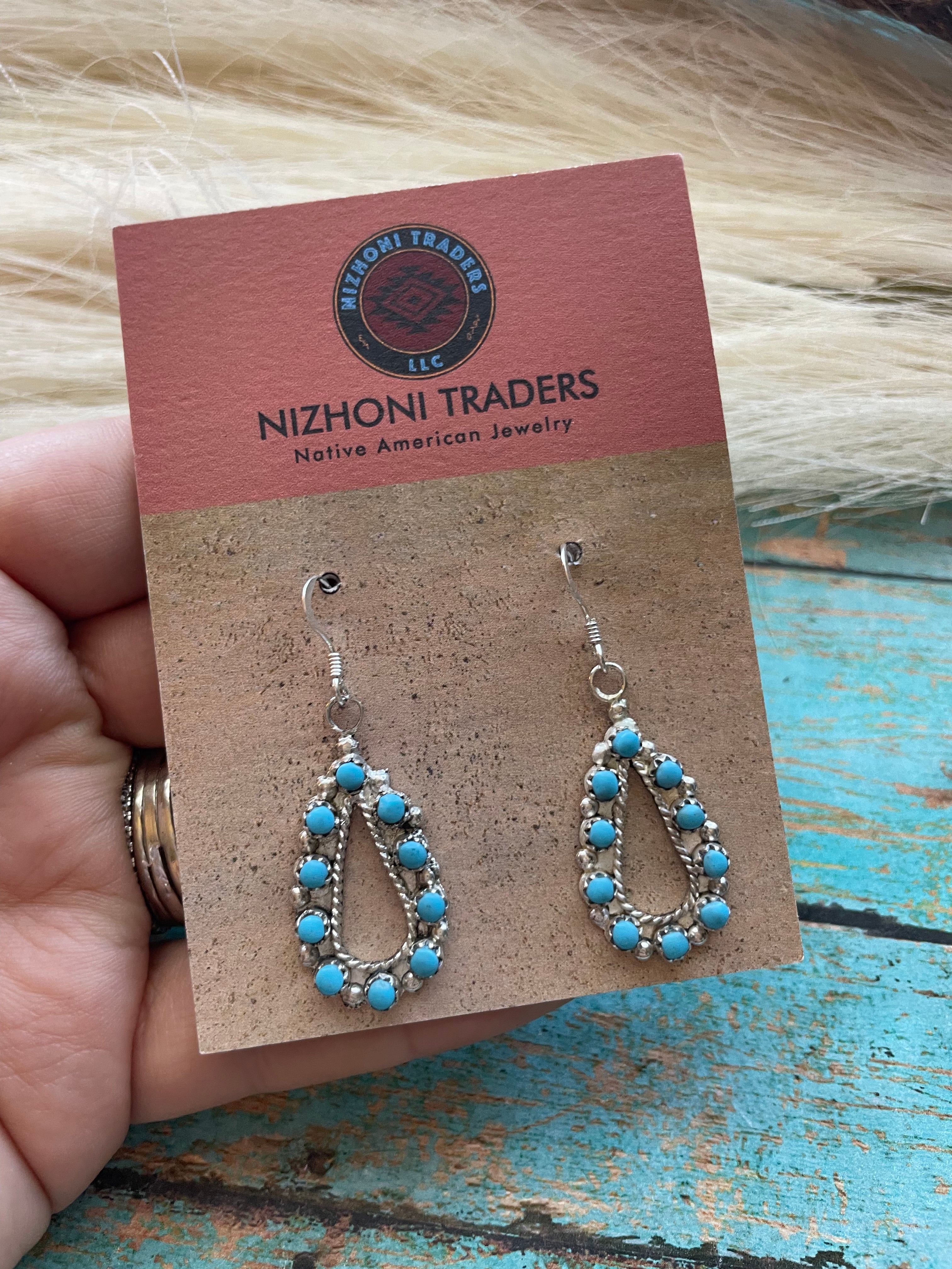 Zuni Sterling Silver & Turquoise Dangle Earrings