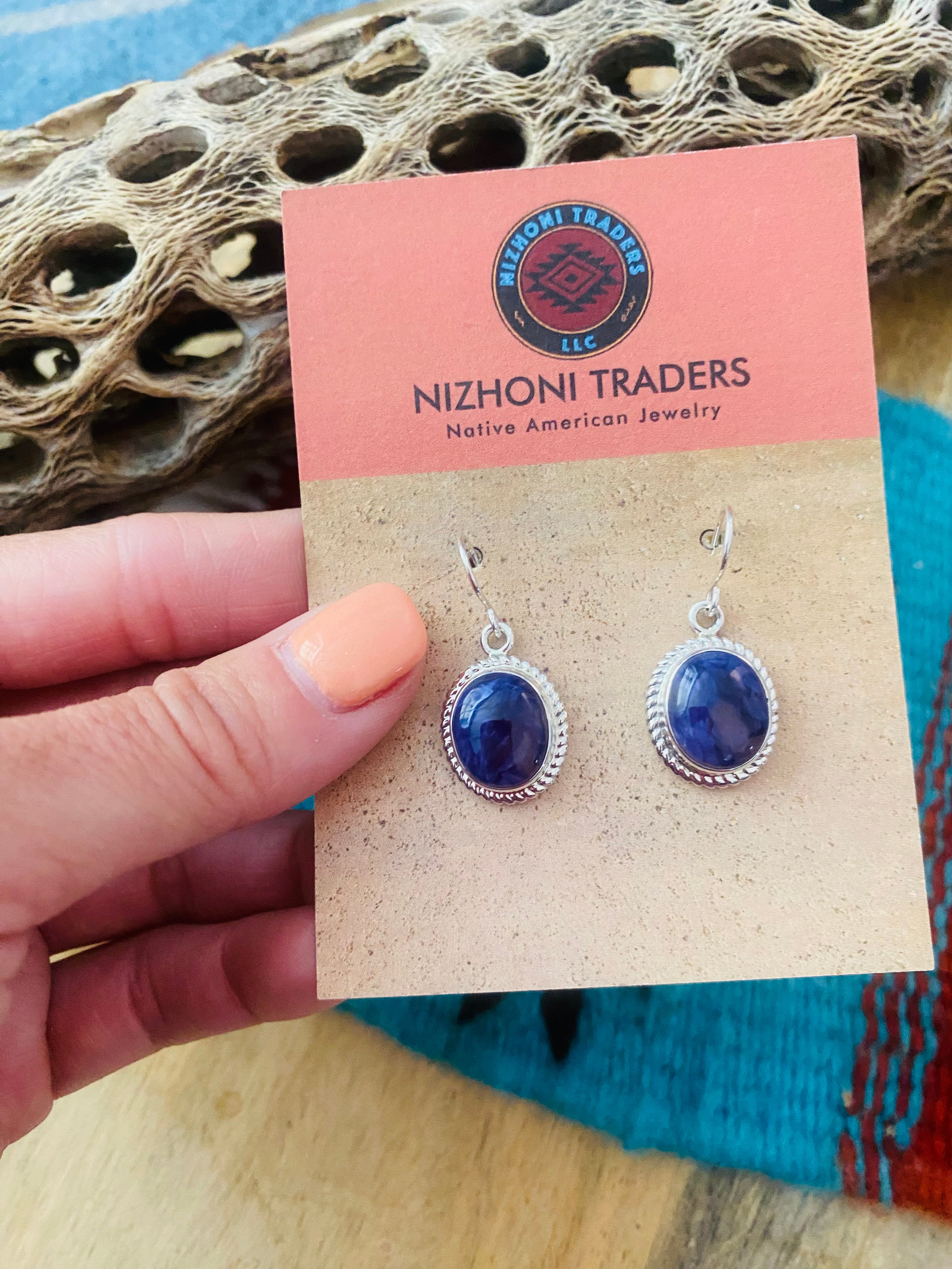 Navajo Charoite & Sterling Silver Dangle Earrings Signed