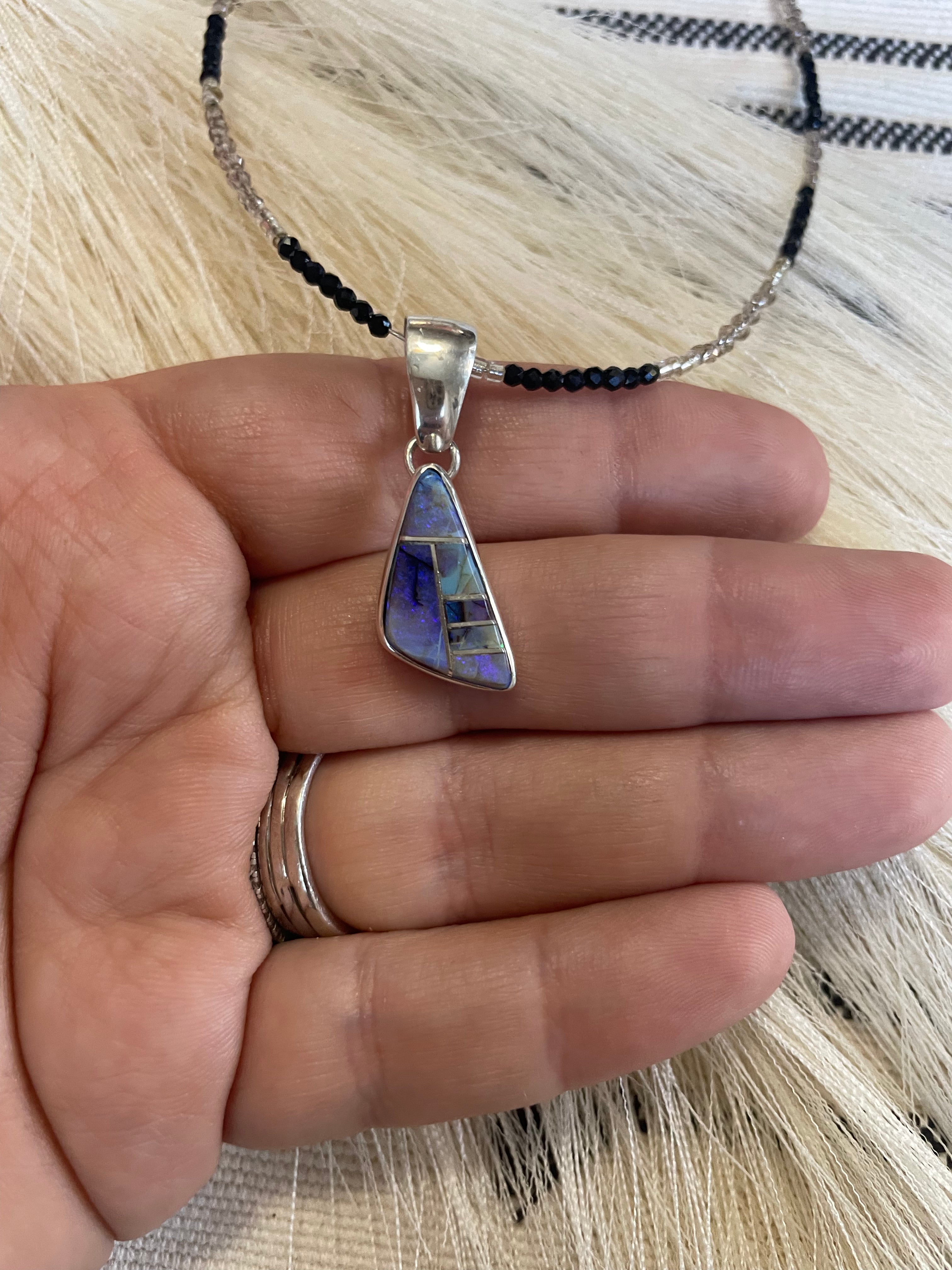 Navajo Sterling Silver & Blue Opal Inlay Pendant