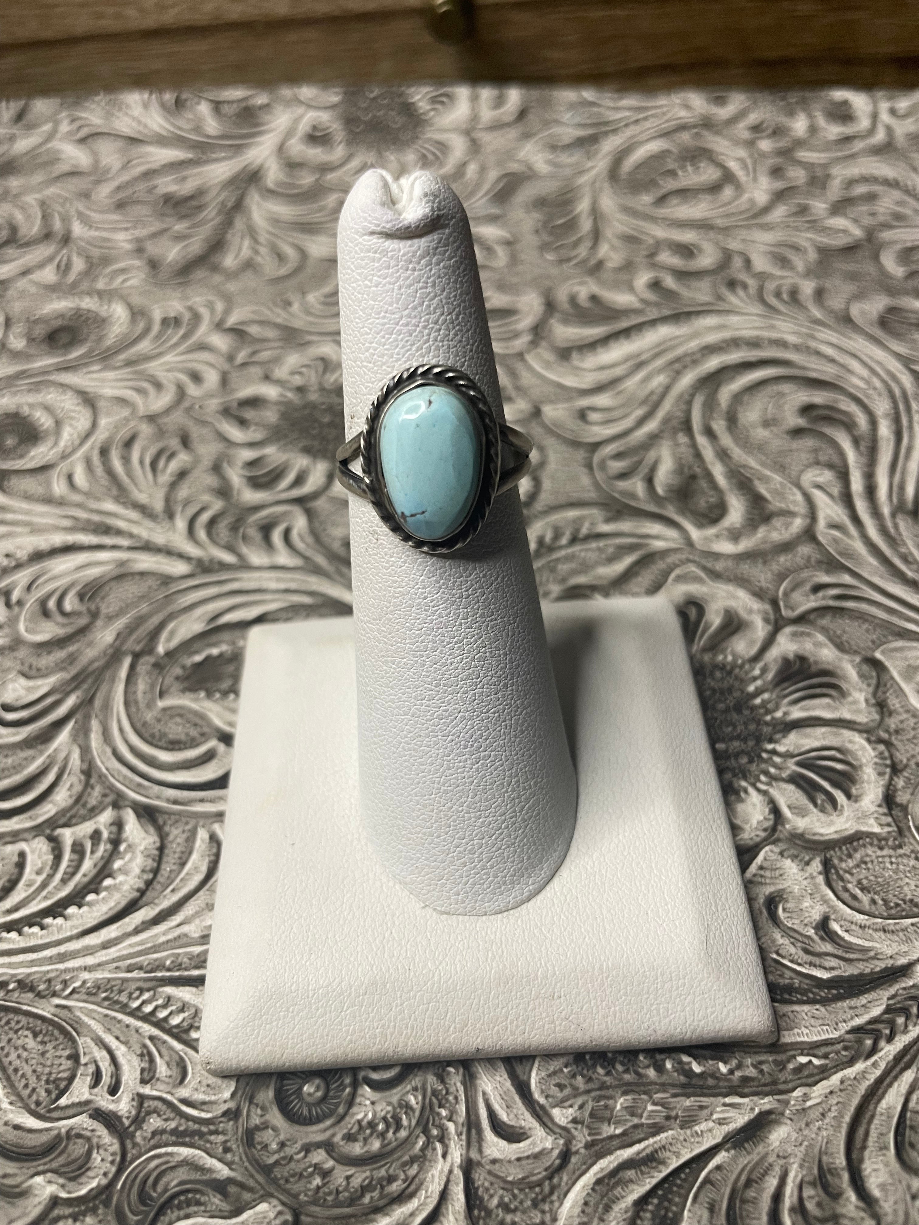 Navajo Golden Hills Turquoise & Sterling Silver Ring Size 6.5