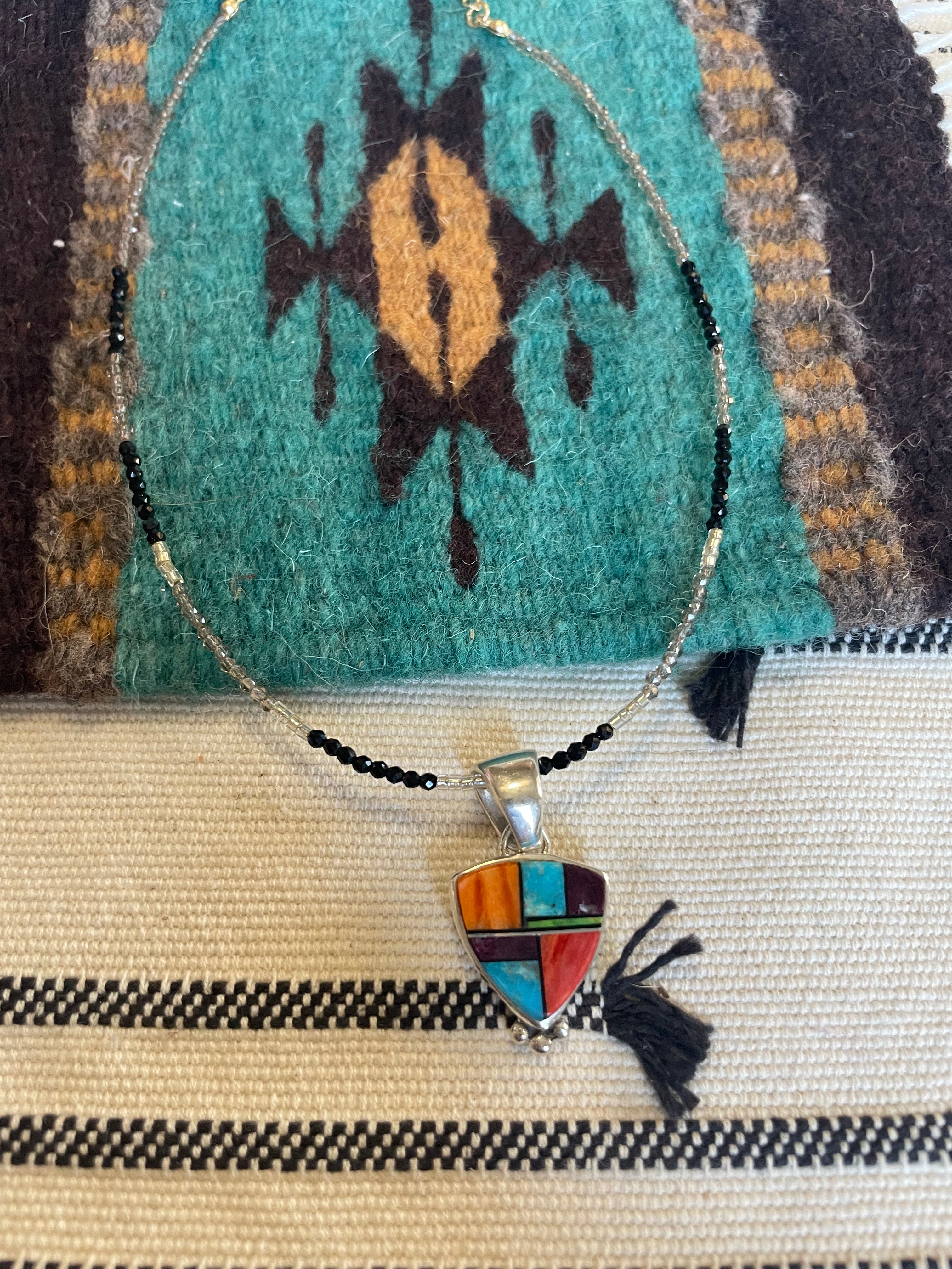 Navajo Multi Stone Inlay & Sterling Silver Pendant