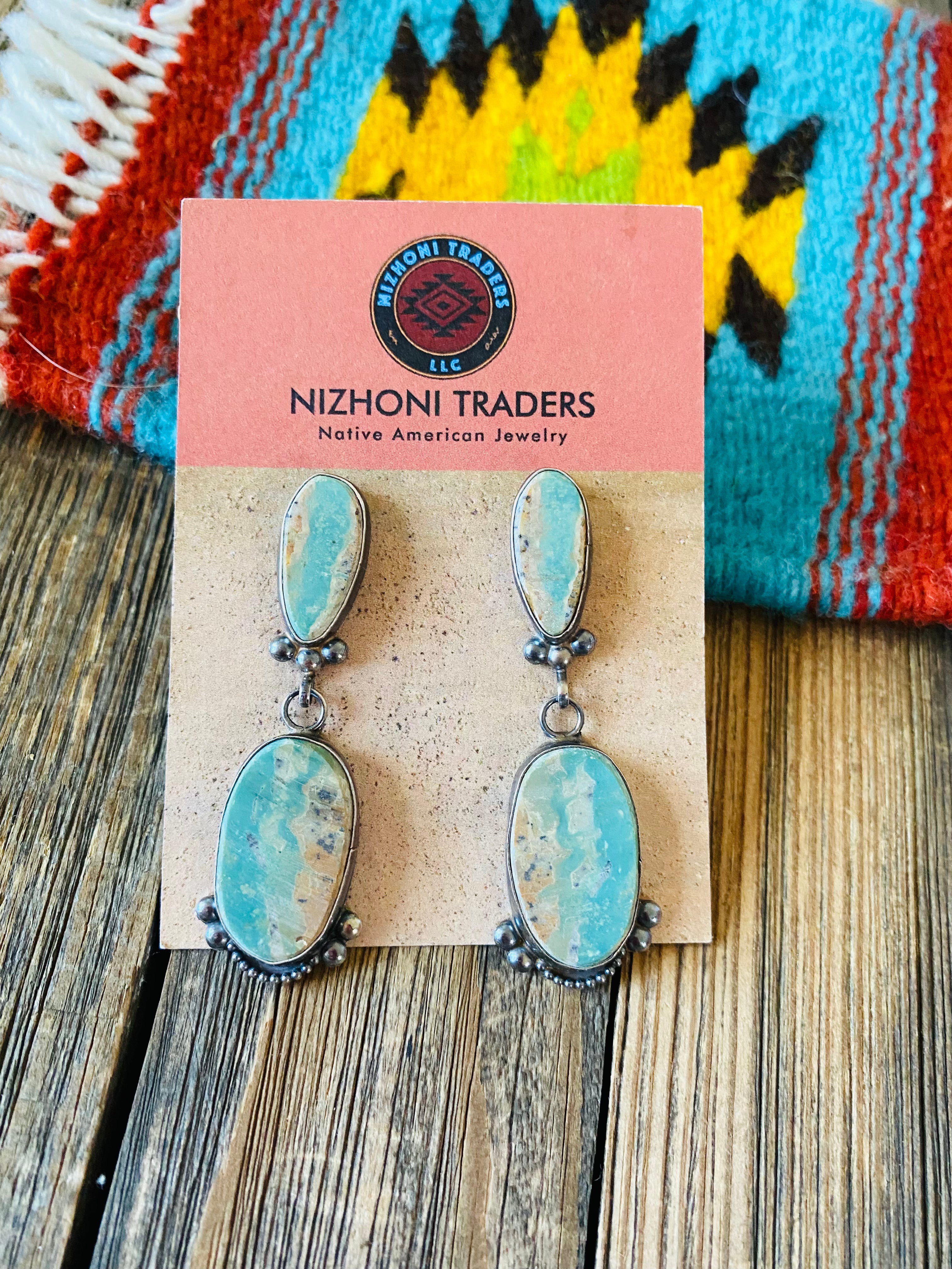 Navajo Jacqueline Silver Royston Turquoise & Sterling Silver Dangle Earrings