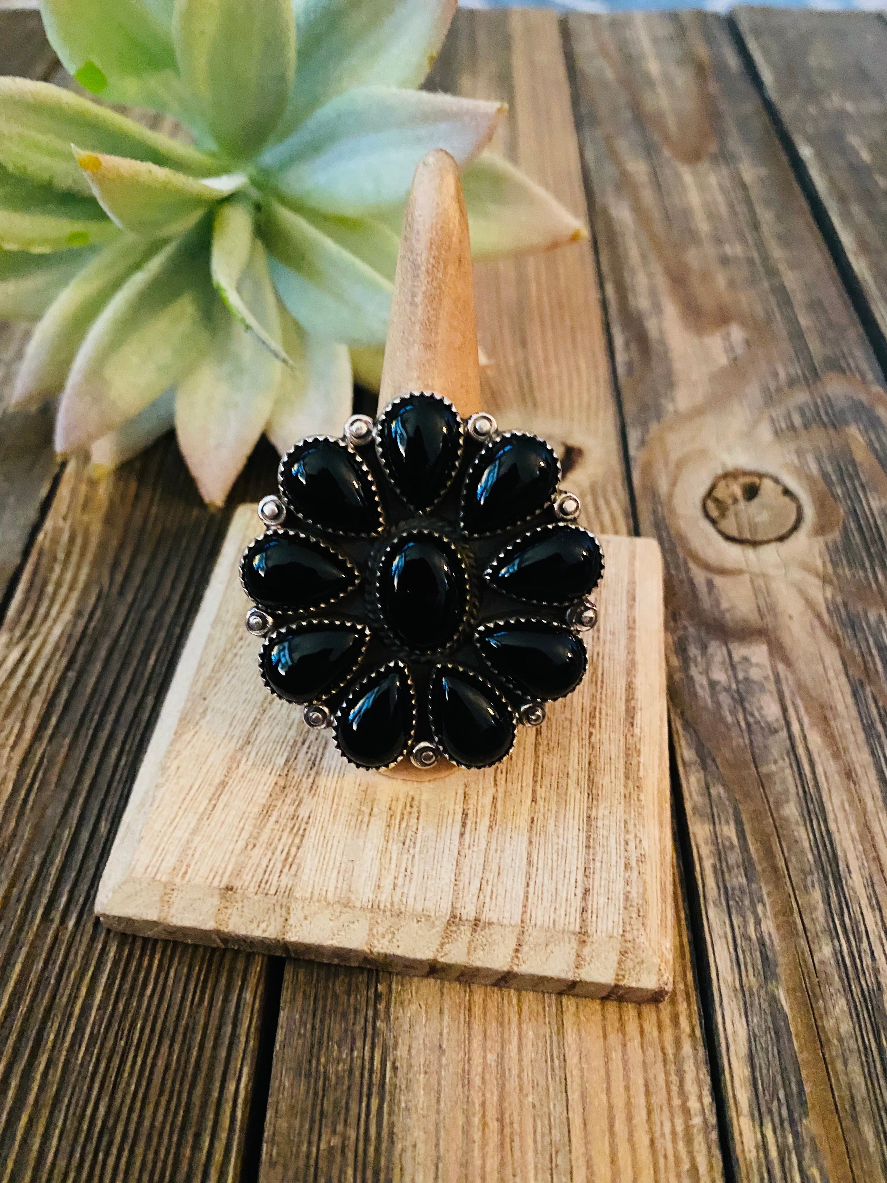 Navajo Sterling Silver & Black Onyx Cluster Ring