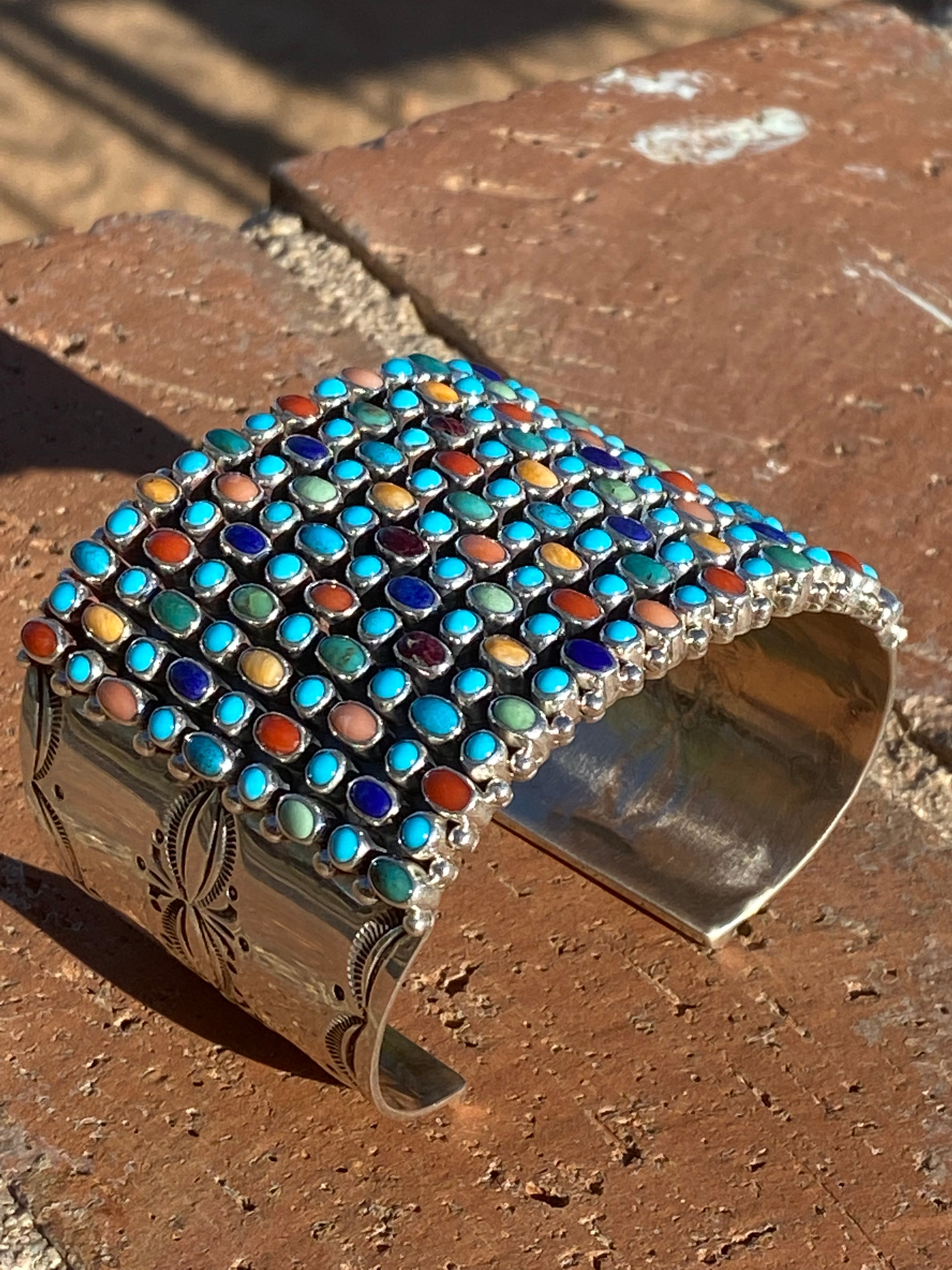 Navajo Sterling Silver Multi Stone Snake Eye Cuff Bracelet