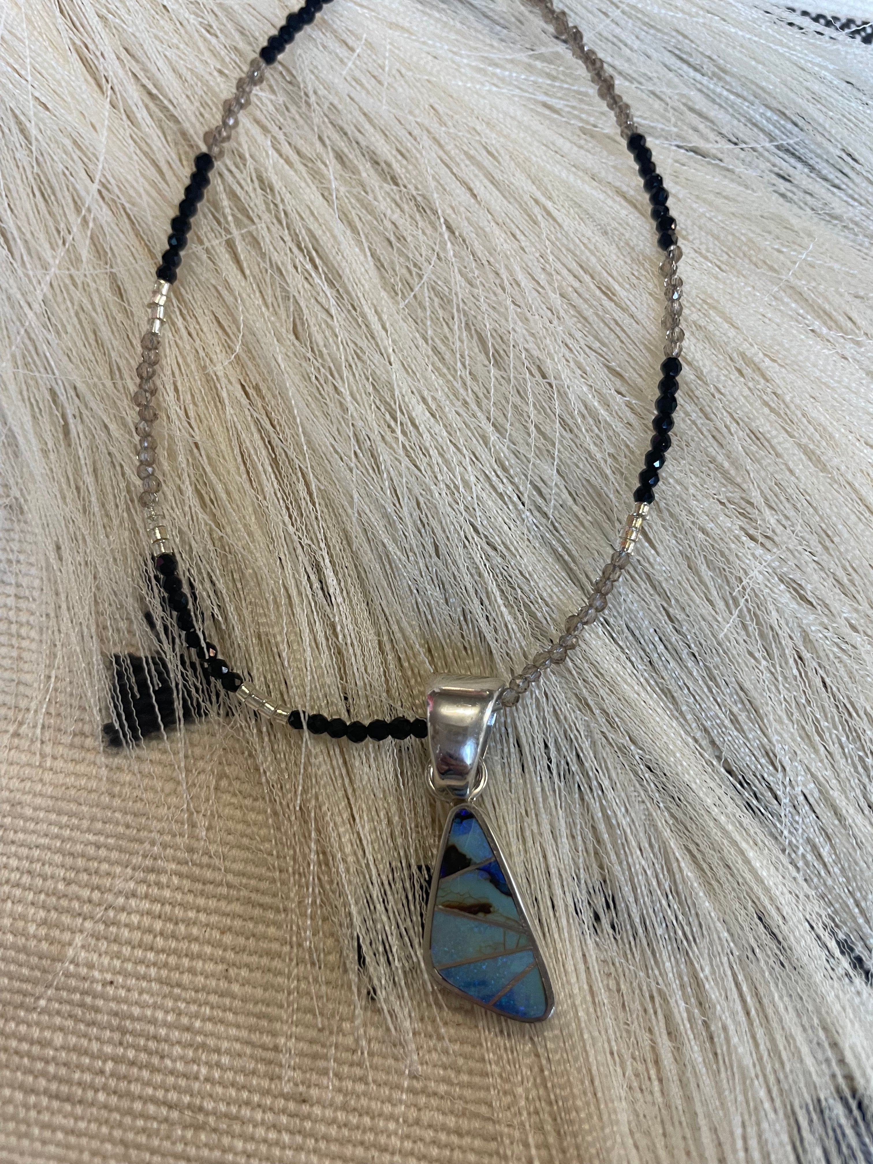 Navajo Sterling Silver & Blue Opal Inlay Pendant