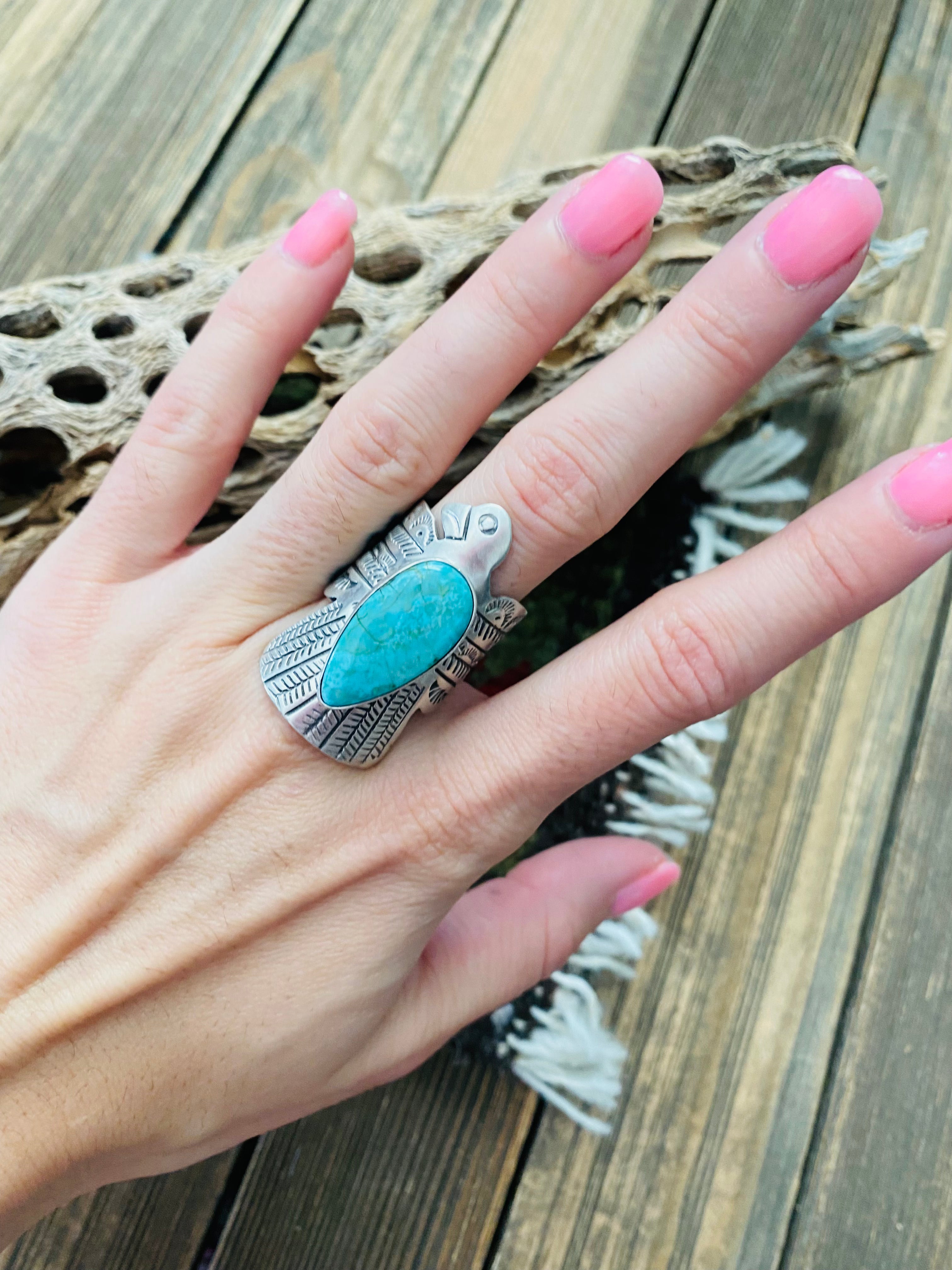 Navajo Sterling Silver & Turquoise Thunderbird Ring