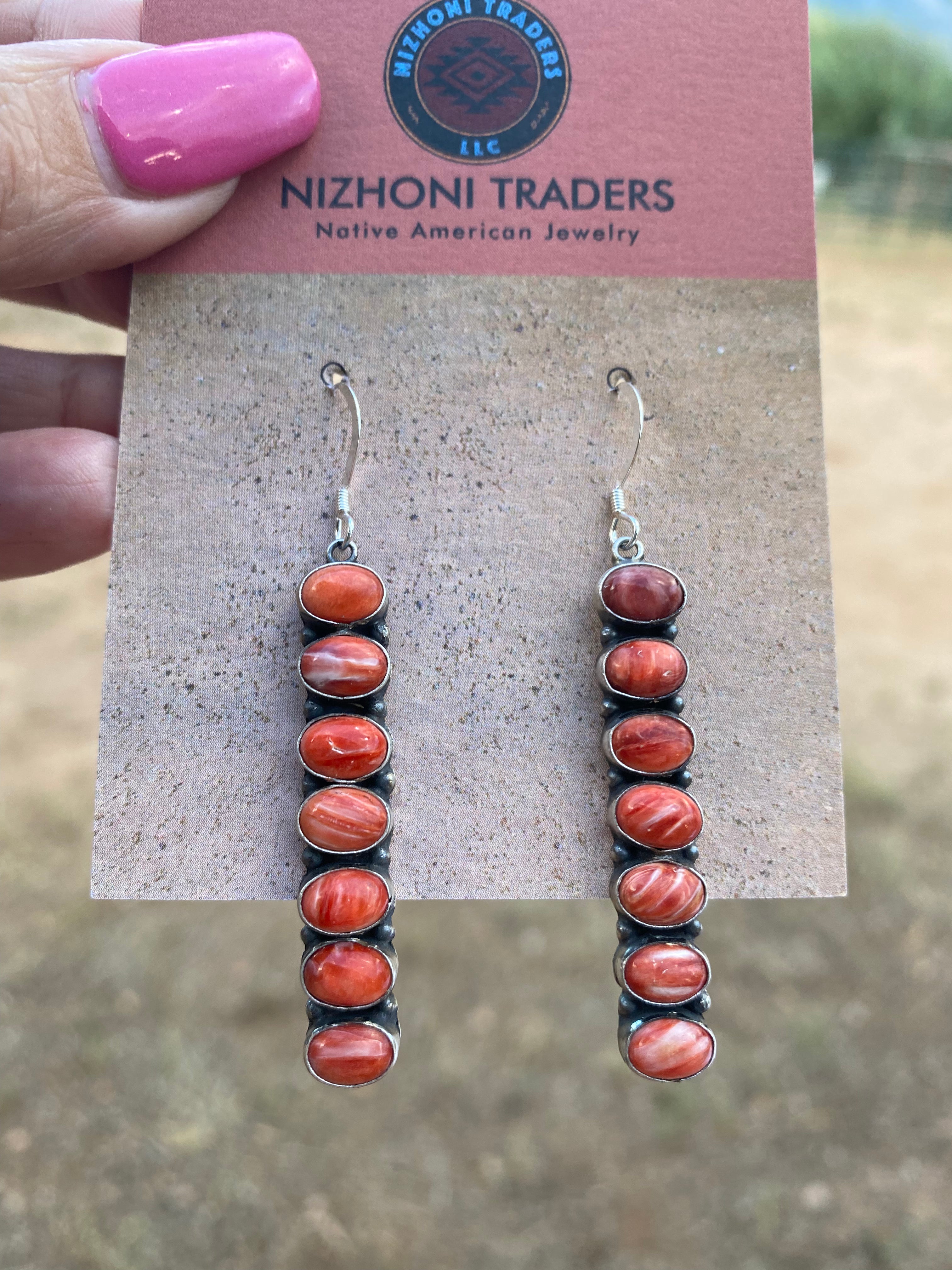 Orange Spiny & Sterling Silver Navajo Dangles