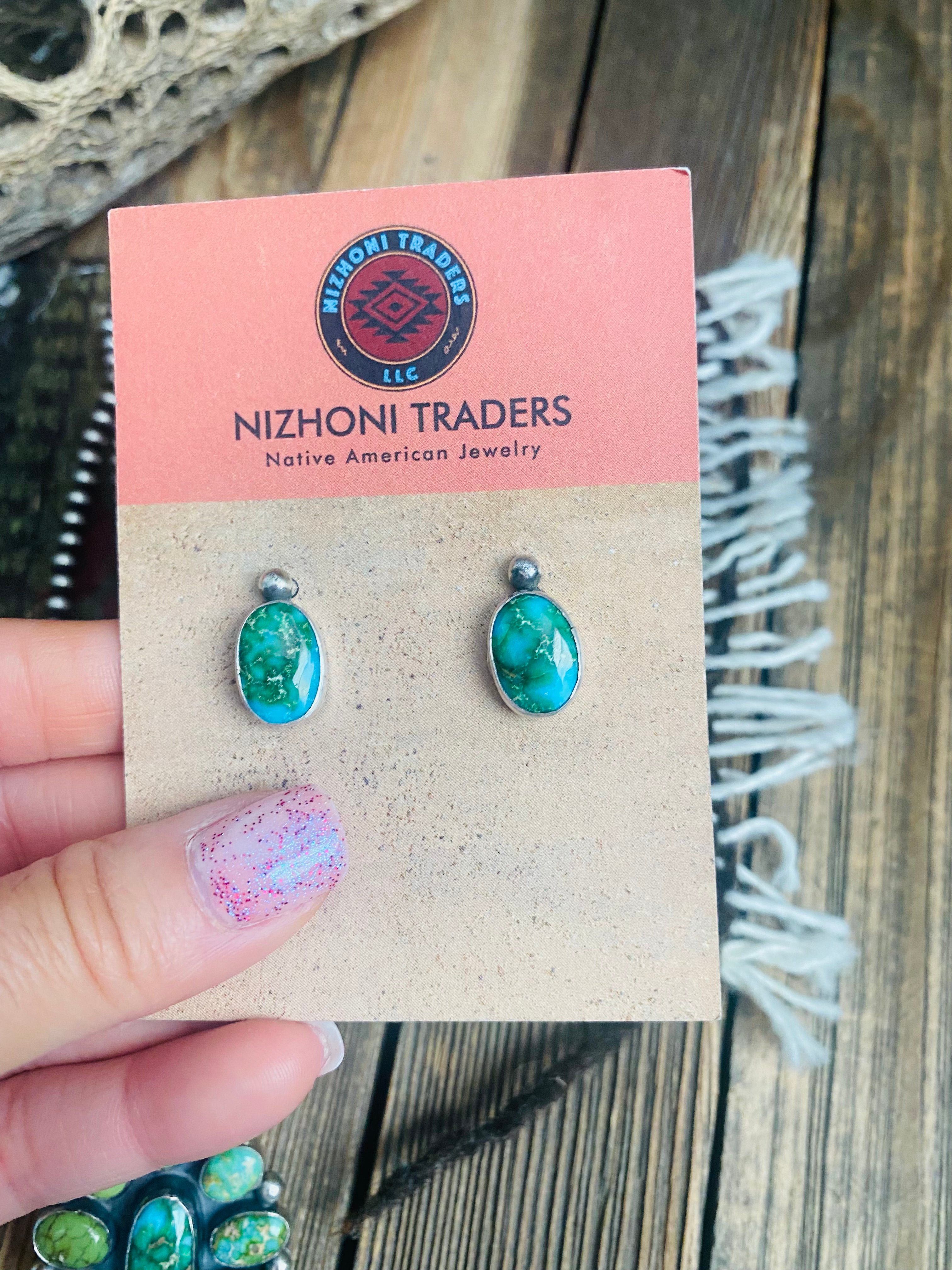 Navajo Sonoran Mountain Turquoise & Sterling Silver Cluster Earrings & Pendant Set