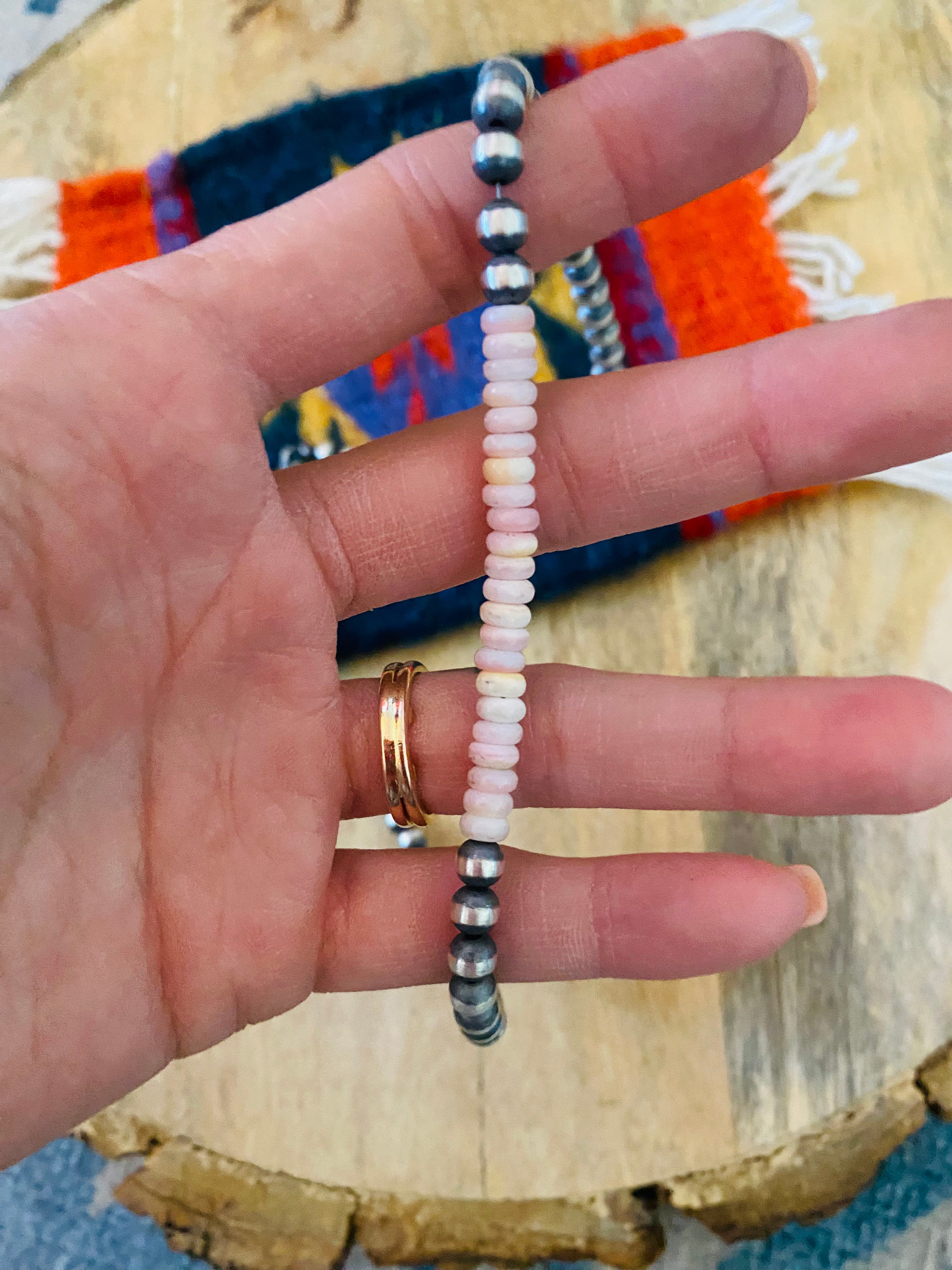 Navajo Sterling Silver Pearl & Queen Pink Conch Beaded Necklace