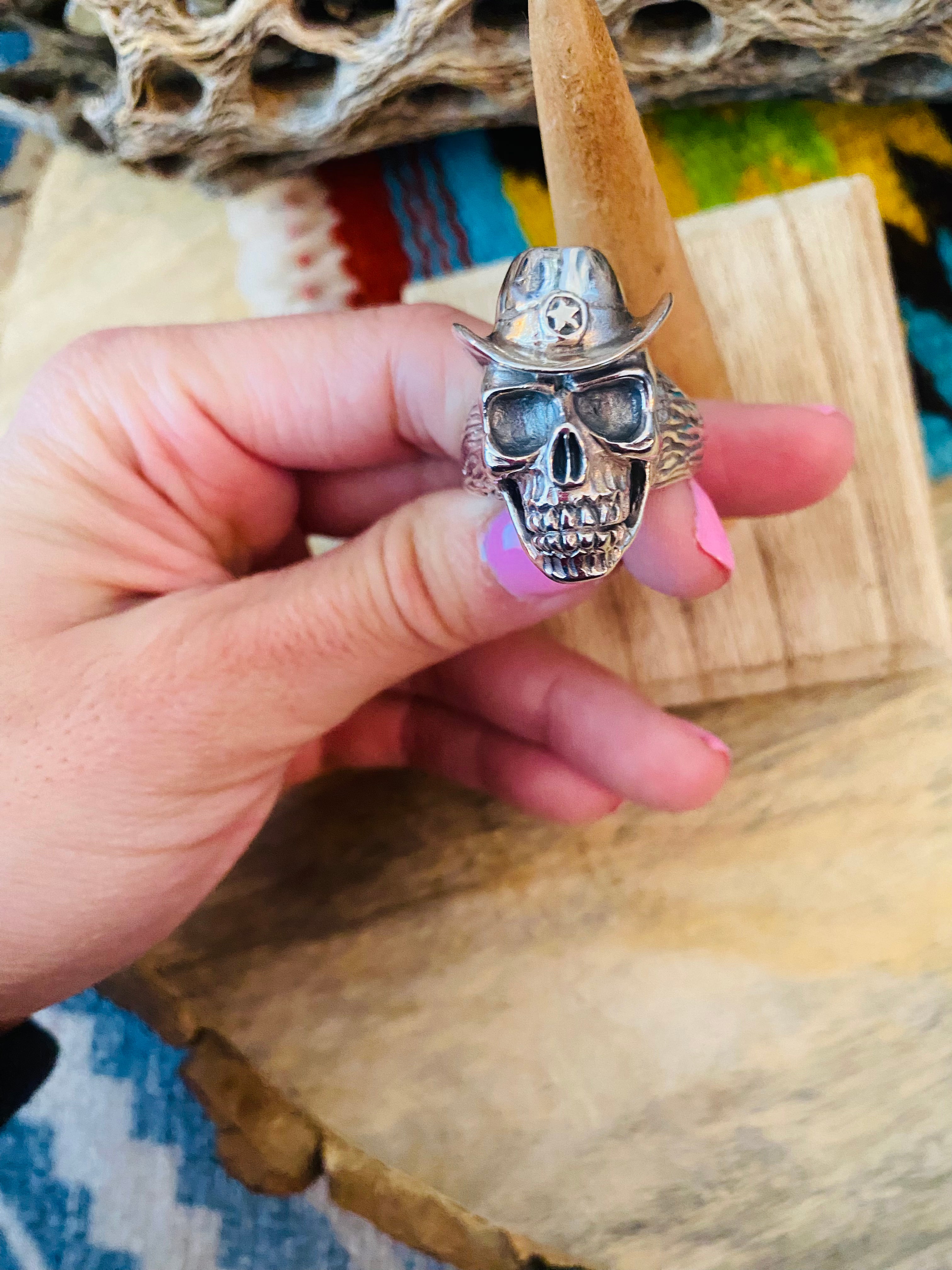 Handmade Sterling Silver Skull Ring Size 11.25