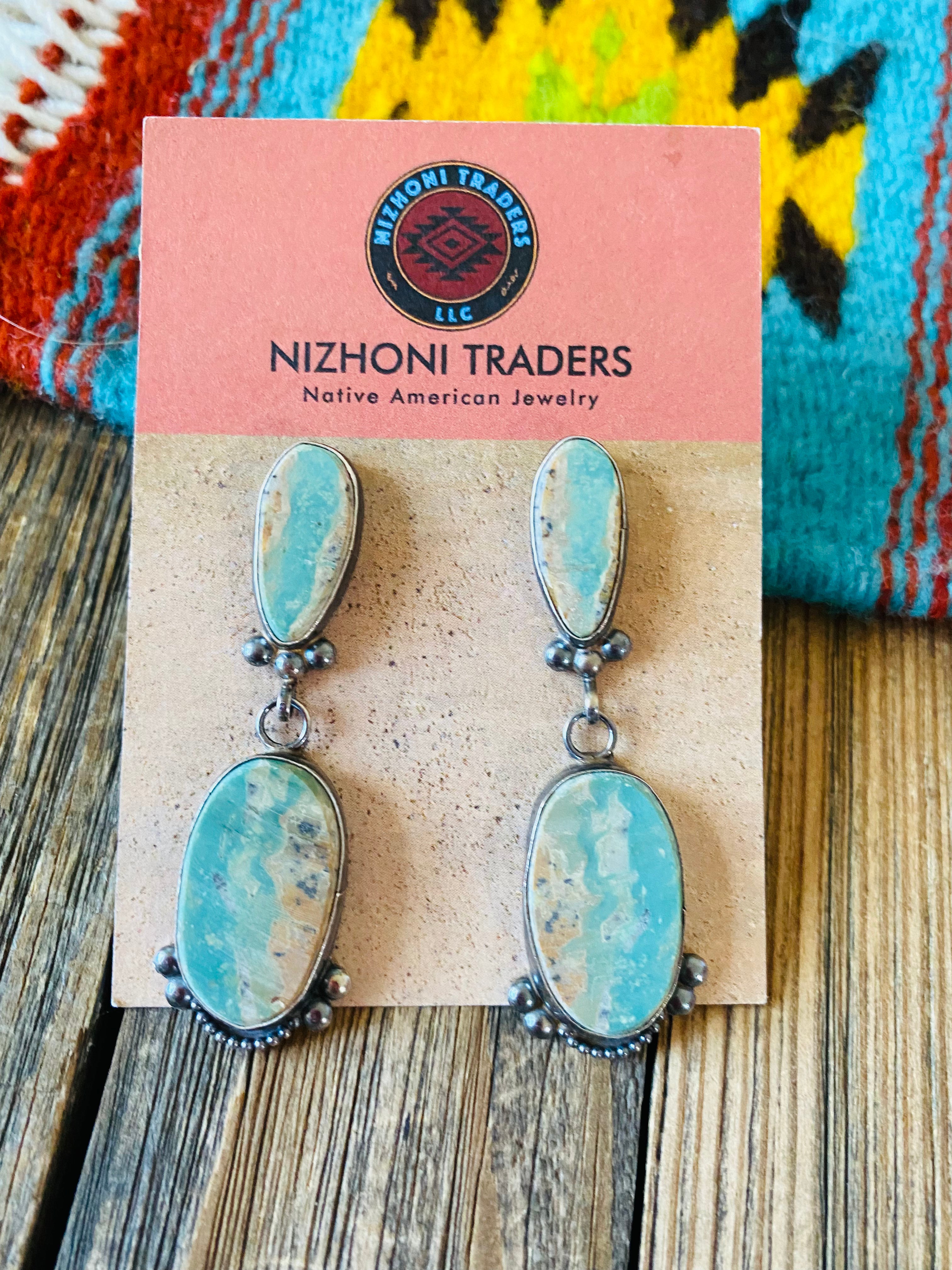 Navajo Jacqueline Silver Royston Turquoise & Sterling Silver Dangle Earrings