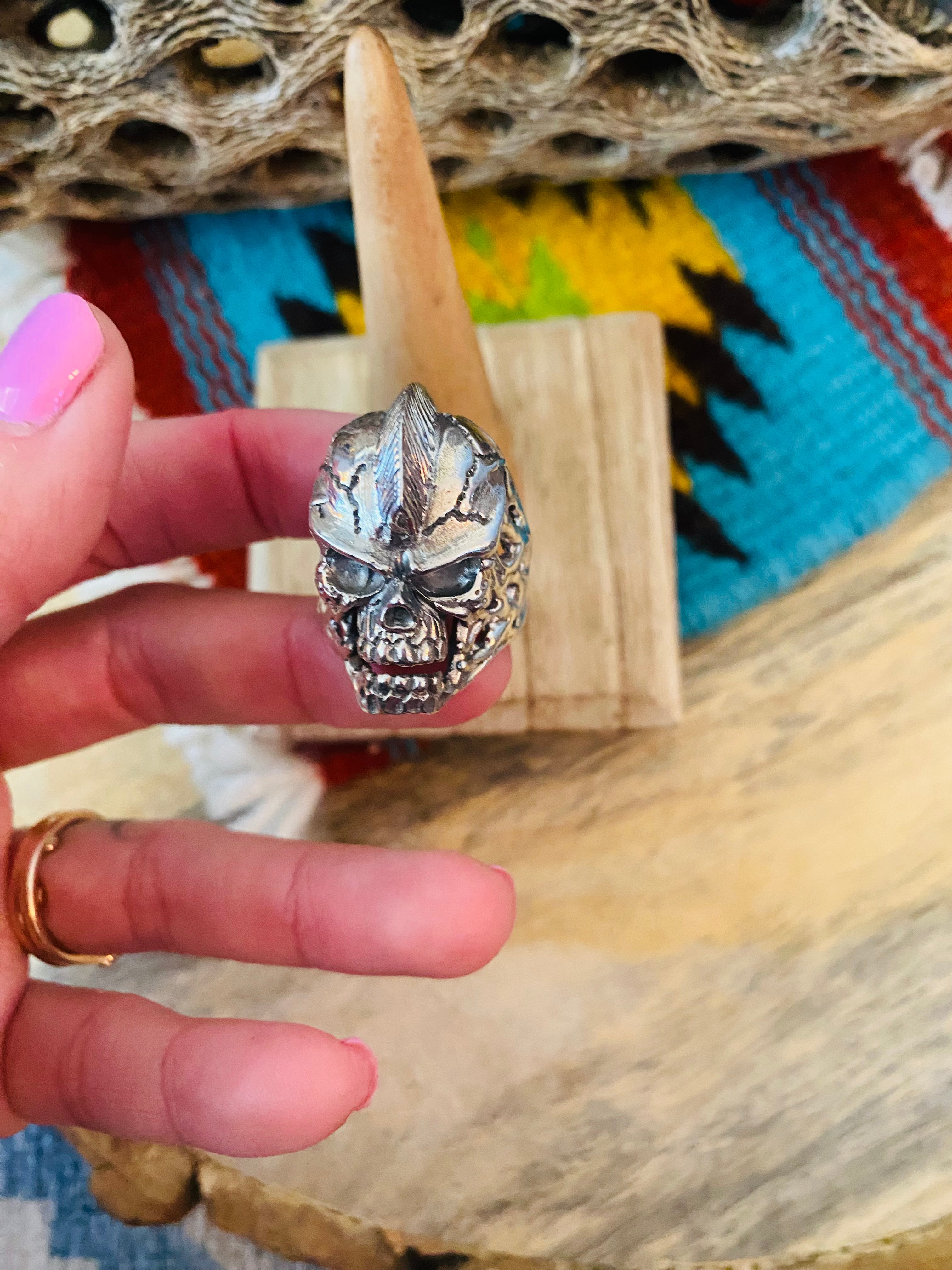 Handmade Sterling Silver Skull Ring Size 9.5