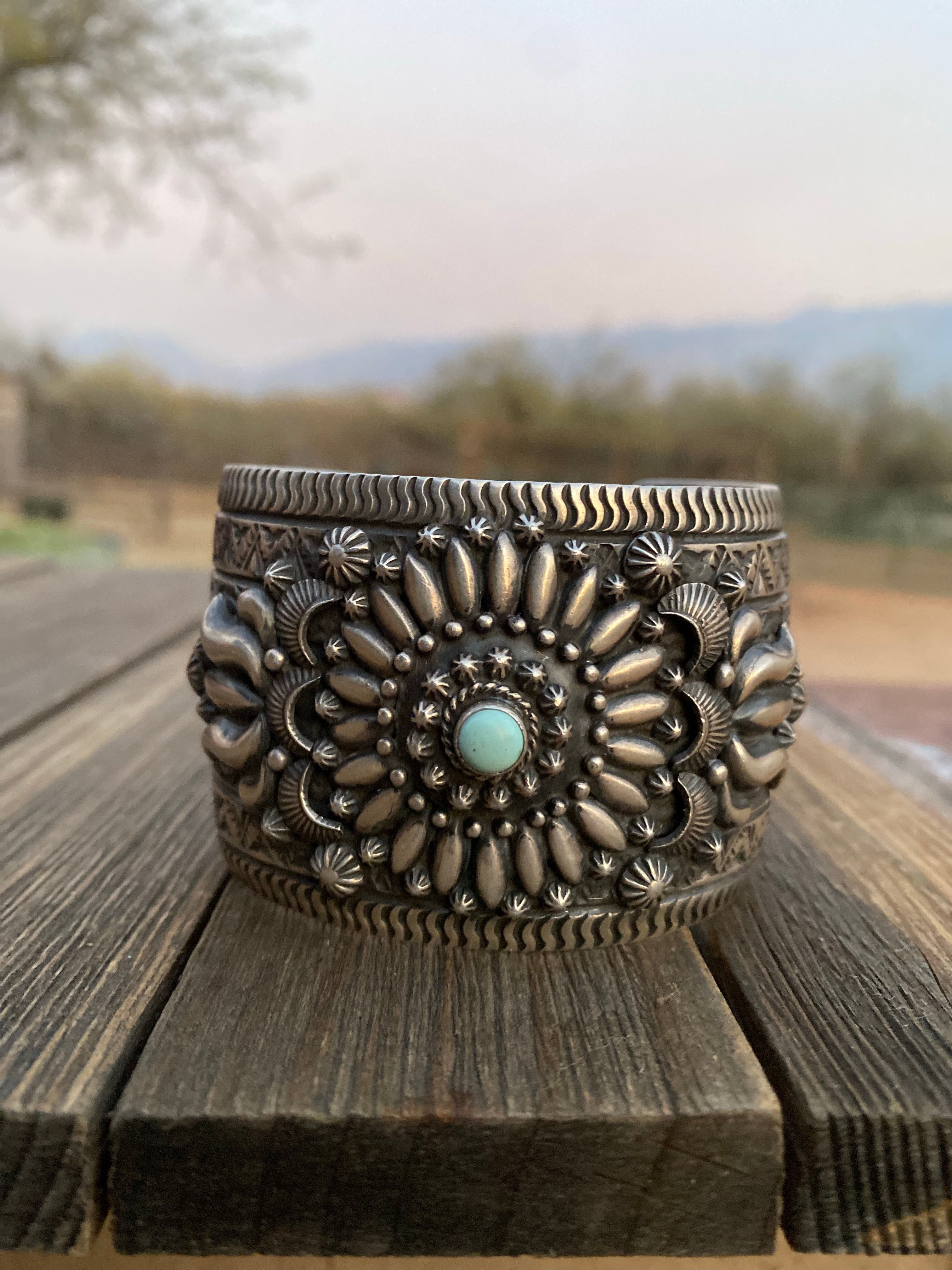 Darryl Becenti Navajo Southwest Sterling Silver & Dry Creek Turquoise Cuff Bracelet