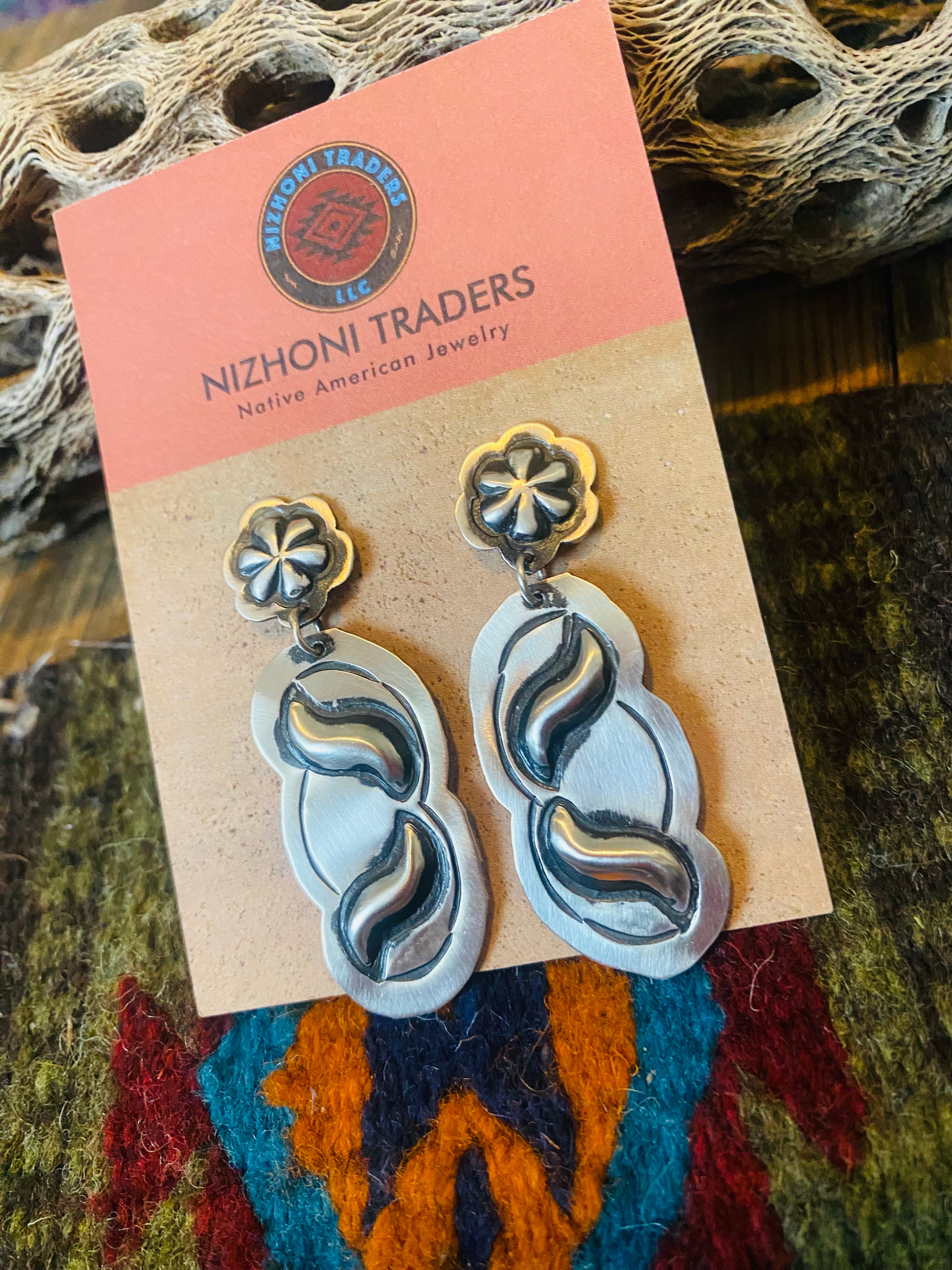 Navajo Sterling Silver Concho Dangle Earrings By Leander Tahe