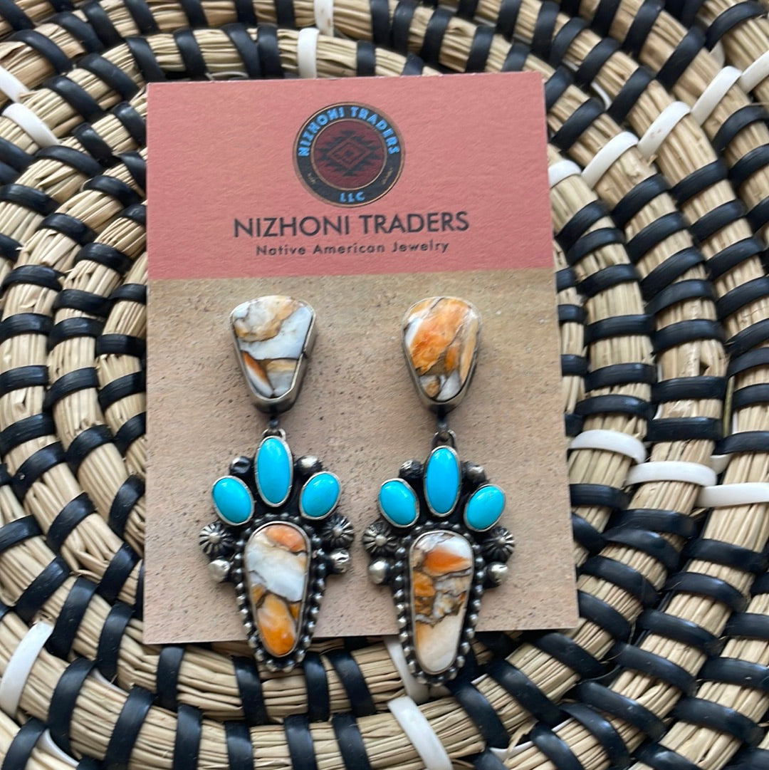 Navajo Spice, Turquoise & Sterling Silver Dangle Earrings Signed