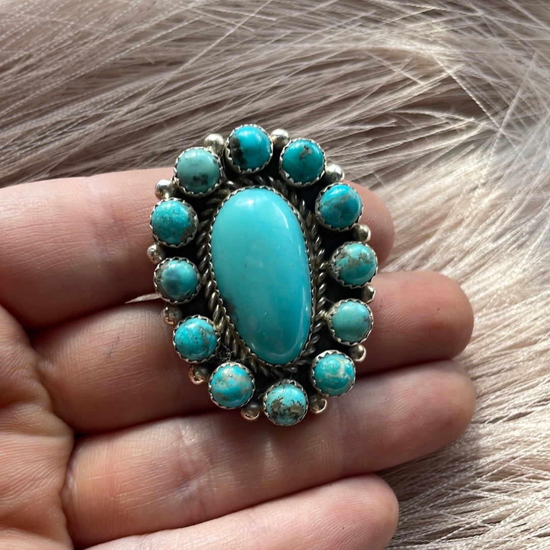 Navajo Turquoise & Sterling Silver Ring Size 7 Signed Robert Shakey