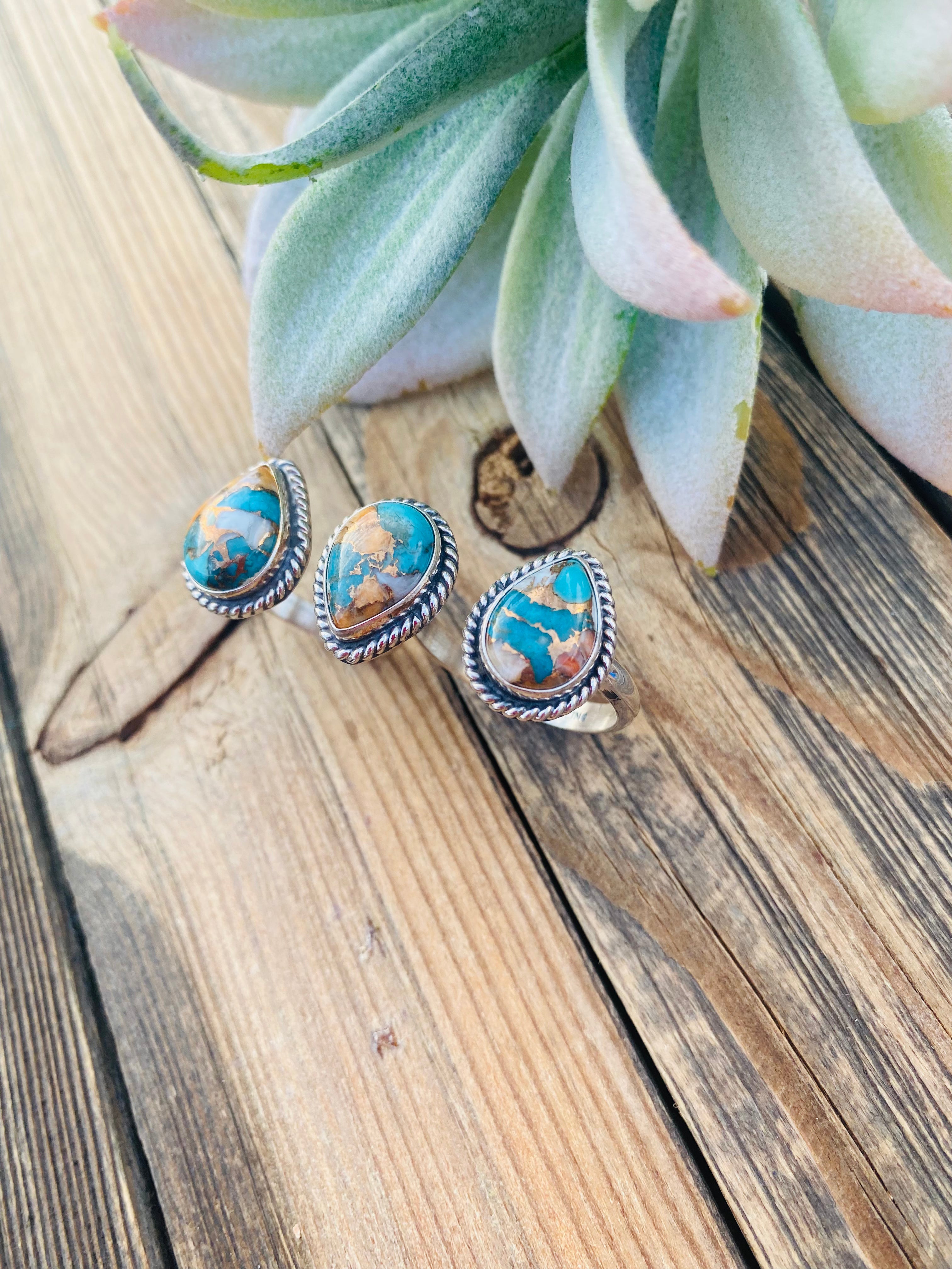 Navajo Multi Stone Spice & Sterling Silver Adjustable Ring