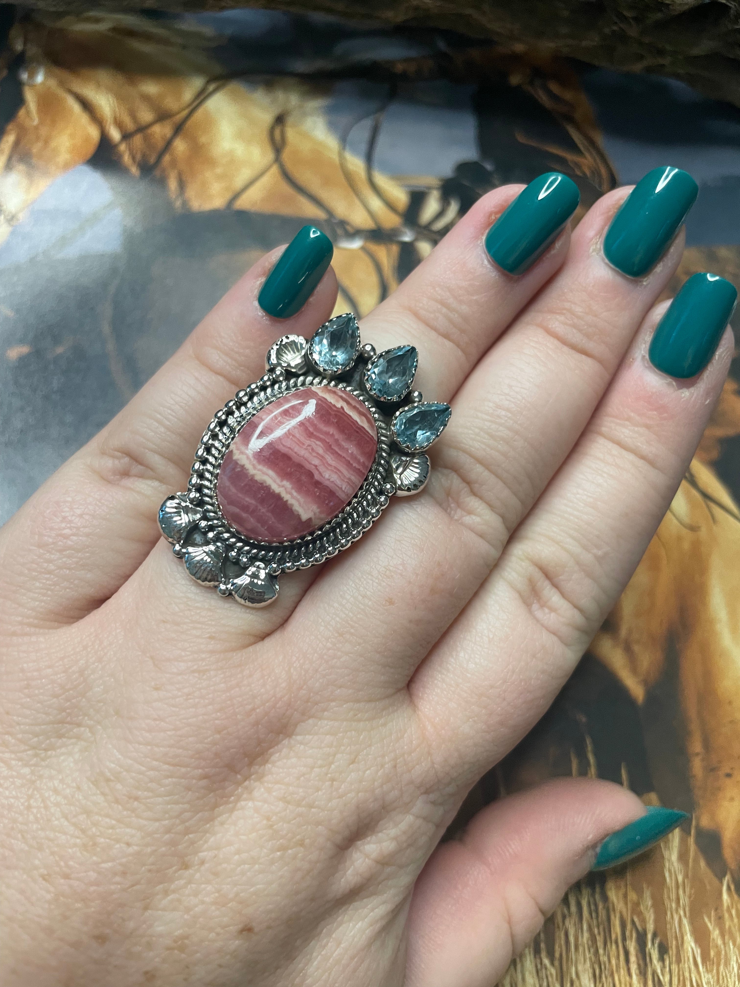 Handmade Topaz And Rhodonite Adjustable Ring