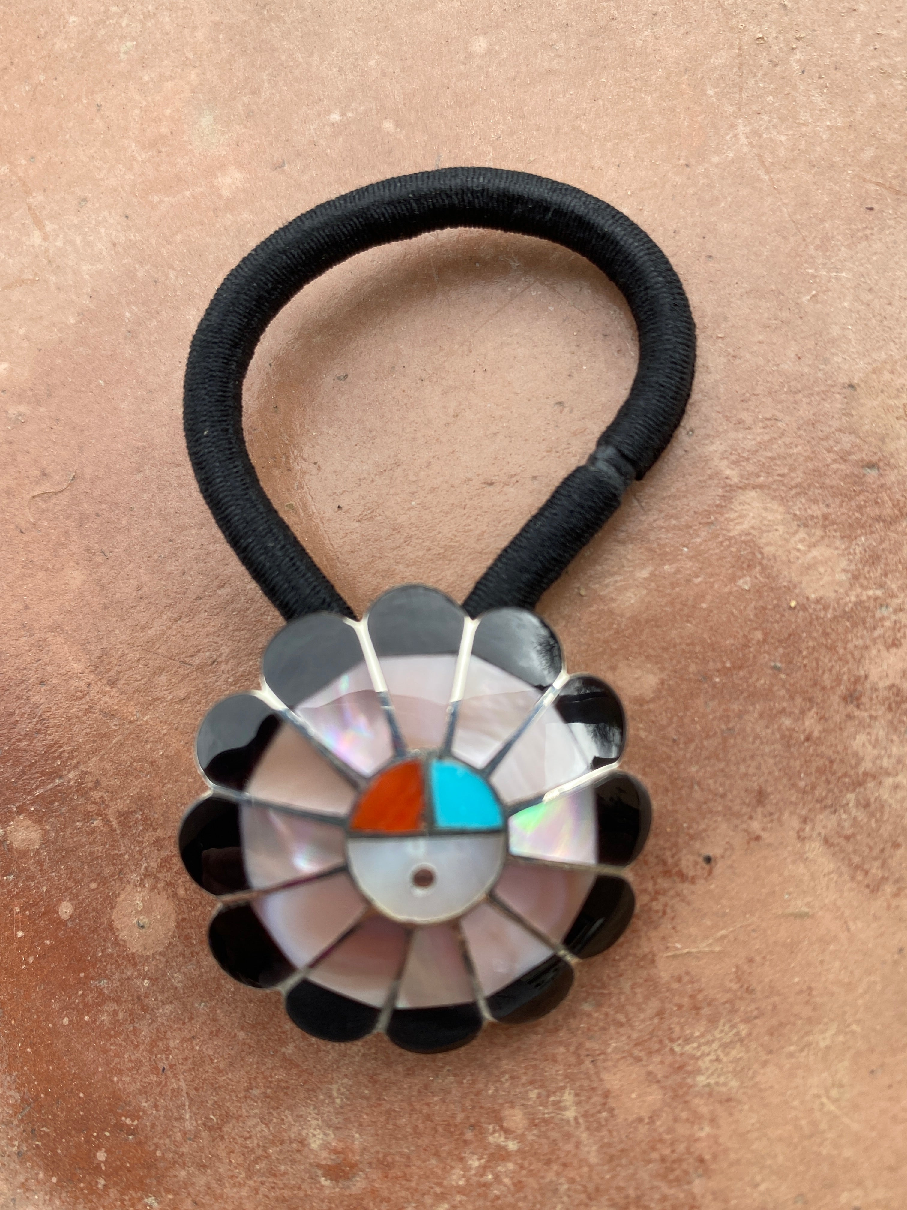 Zuni Sterling Silver and Multi Stone Sunface Hair Tie