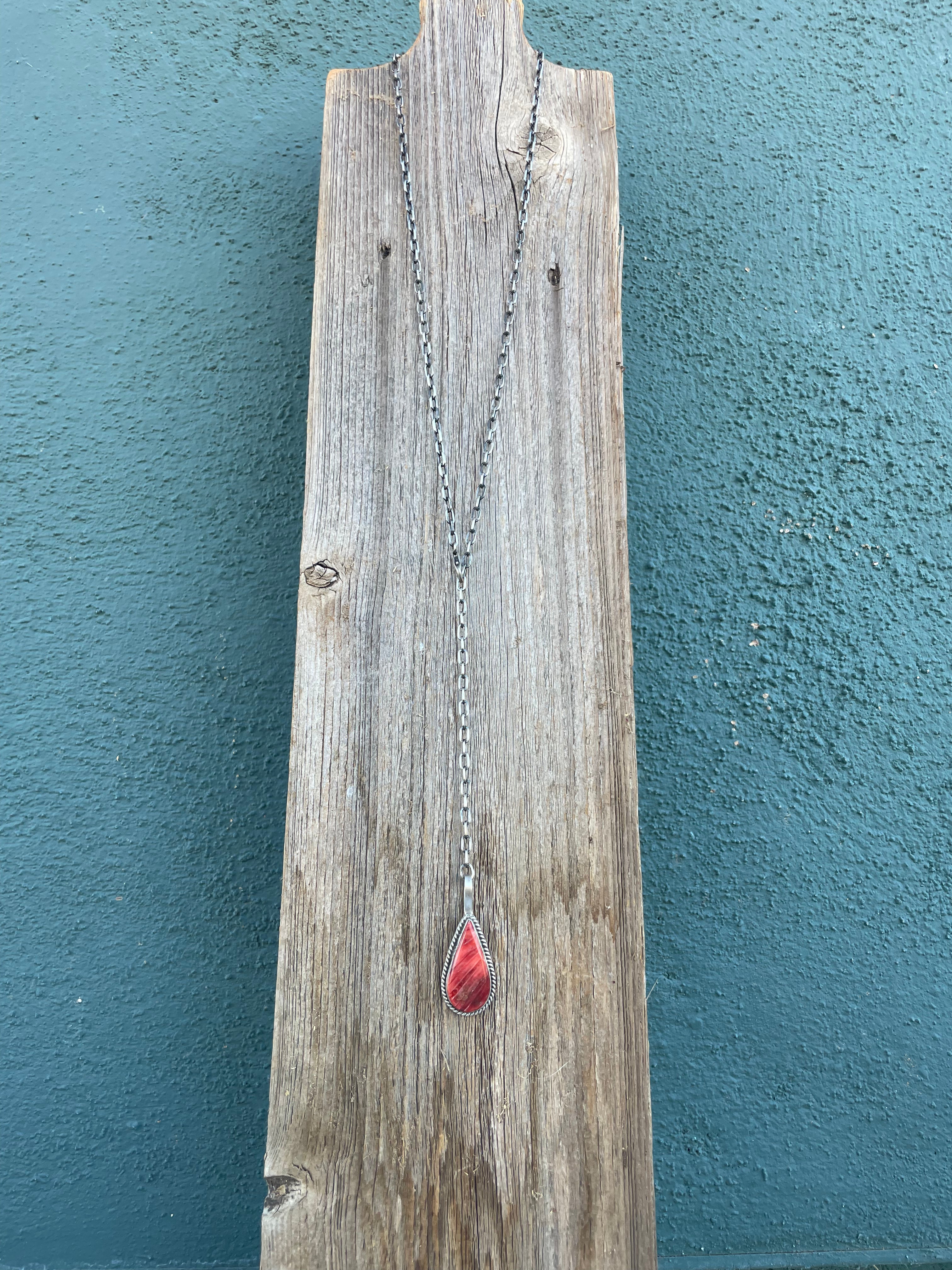 Navajo Handmade Red Spiny And Sterling Silver Necklace By Emer Thompson