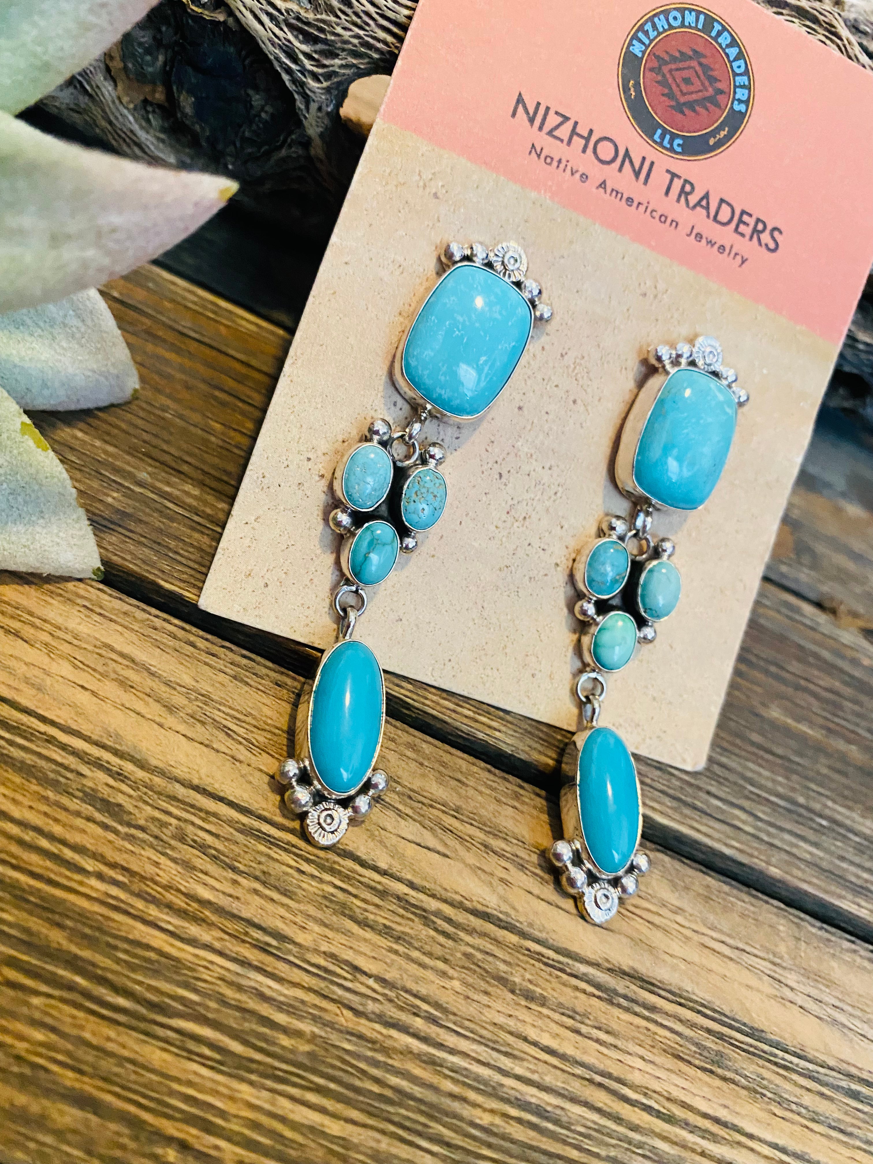 Navajo Turquoise & Sterling Silver Dangle Earrings