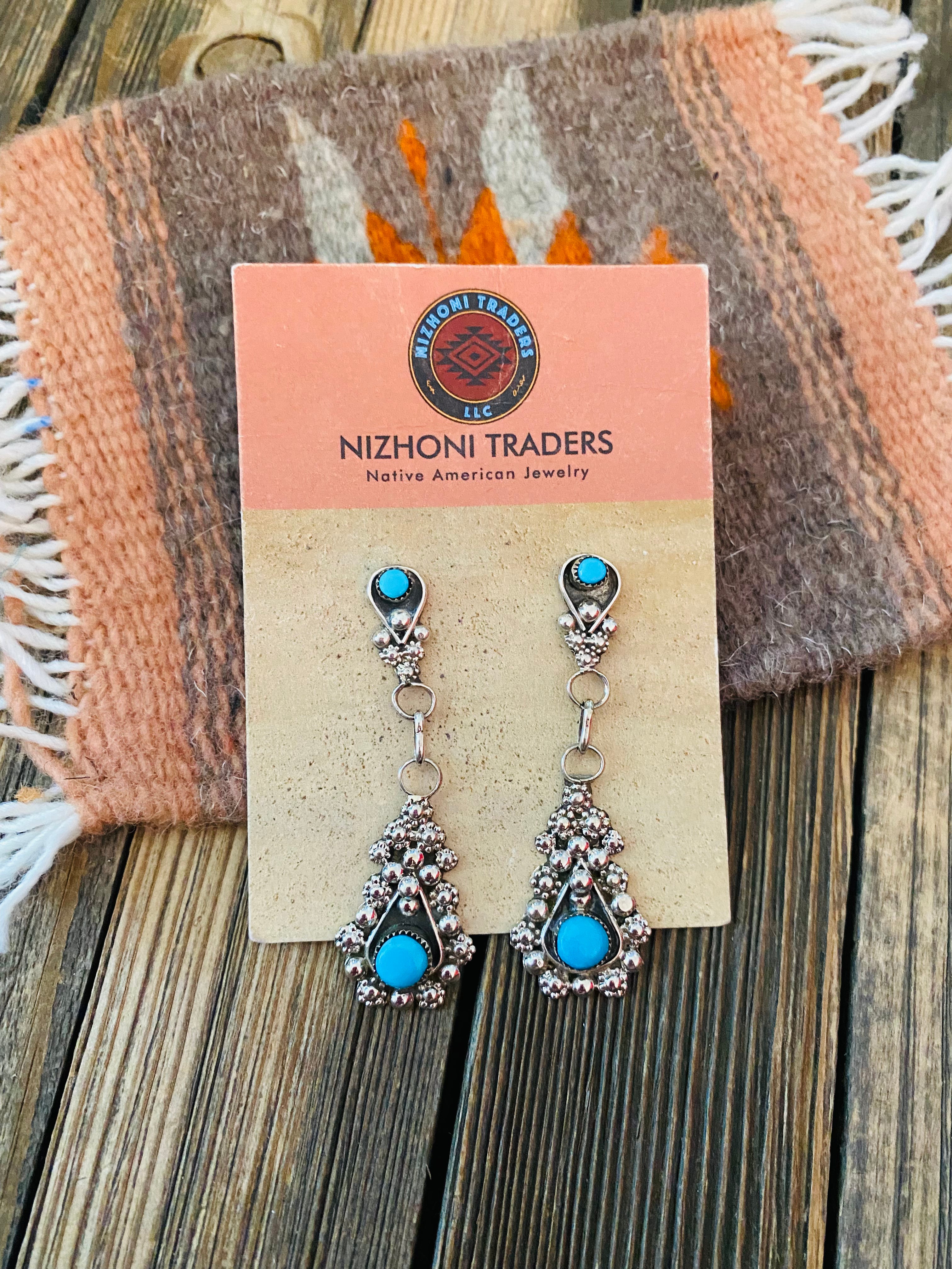 Zuni Sterling Silver & Turquoise Dangle Earrings