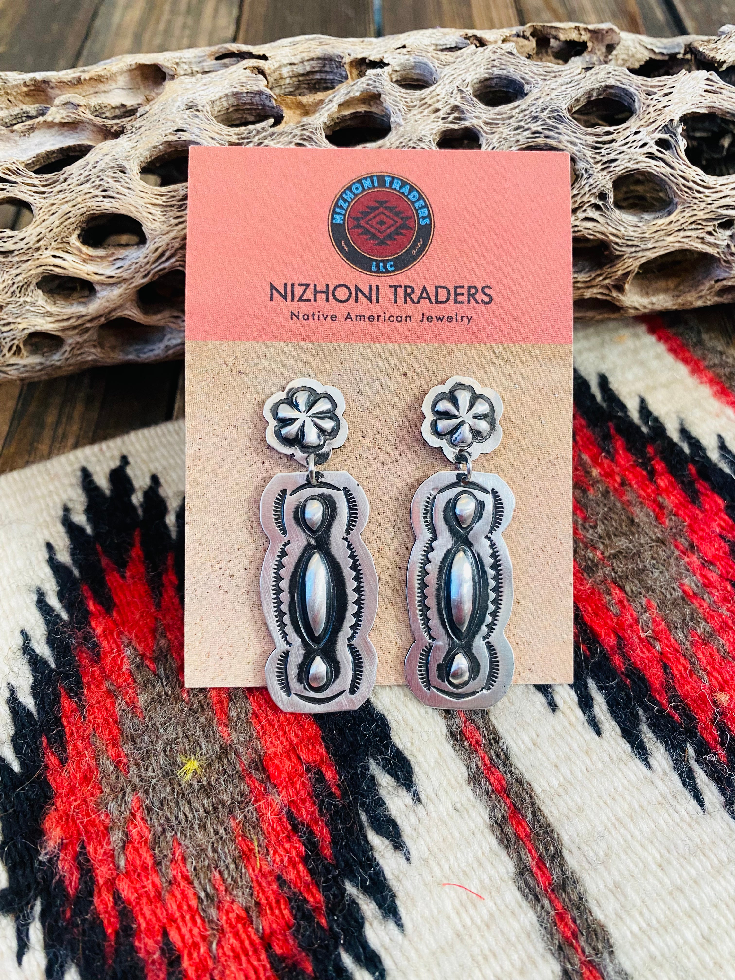 Navajo Sterling Silver Concho Dangle Earrings By Leander Tahe