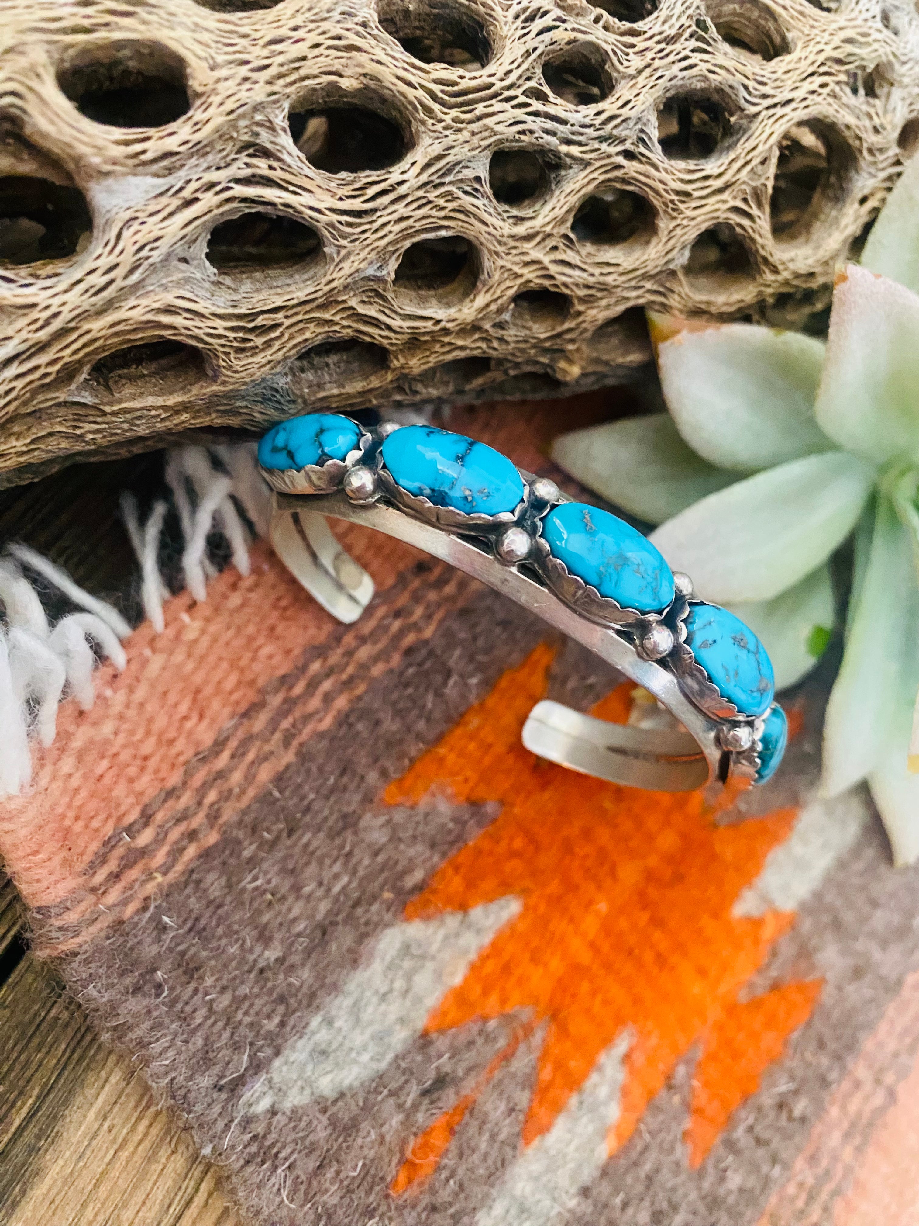 Navajo Old Pawn Vintage Turquoise & Sterling Silver Cuff Bracelet