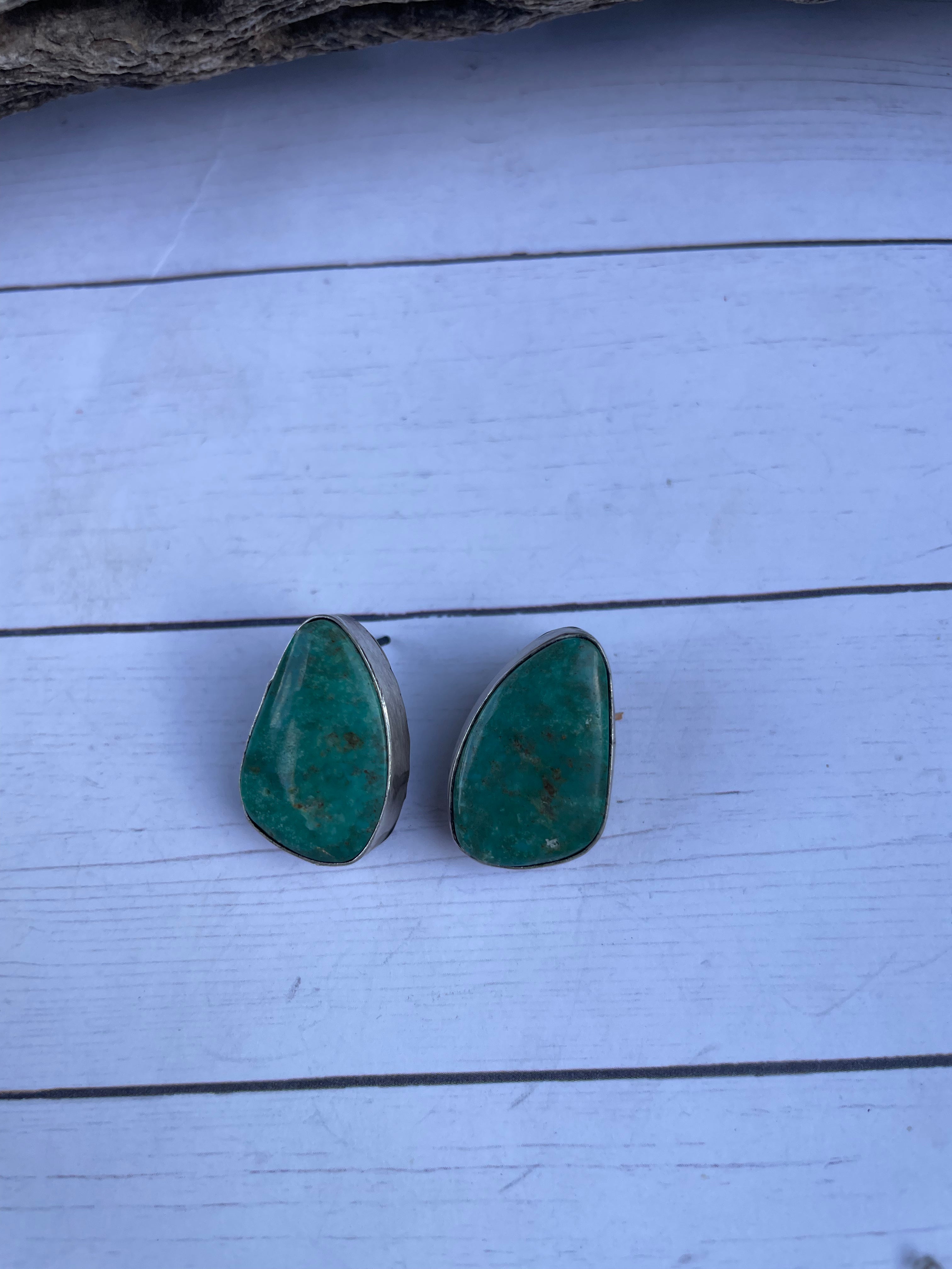 Navajo Turquoise And Sterling Silver Post Earrings