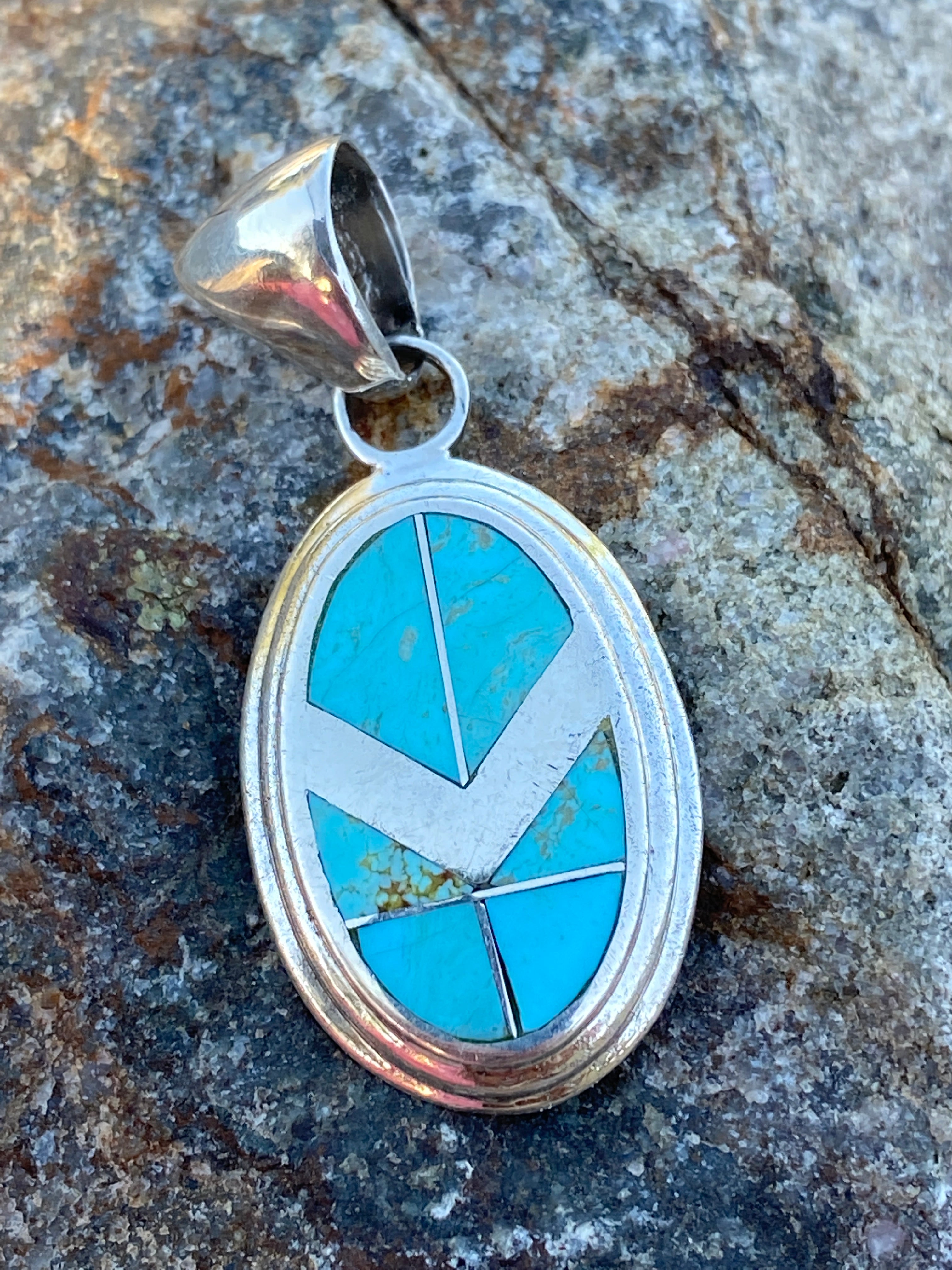 Navajo Turquoise 8 & Sterling Silver Oval Pendant