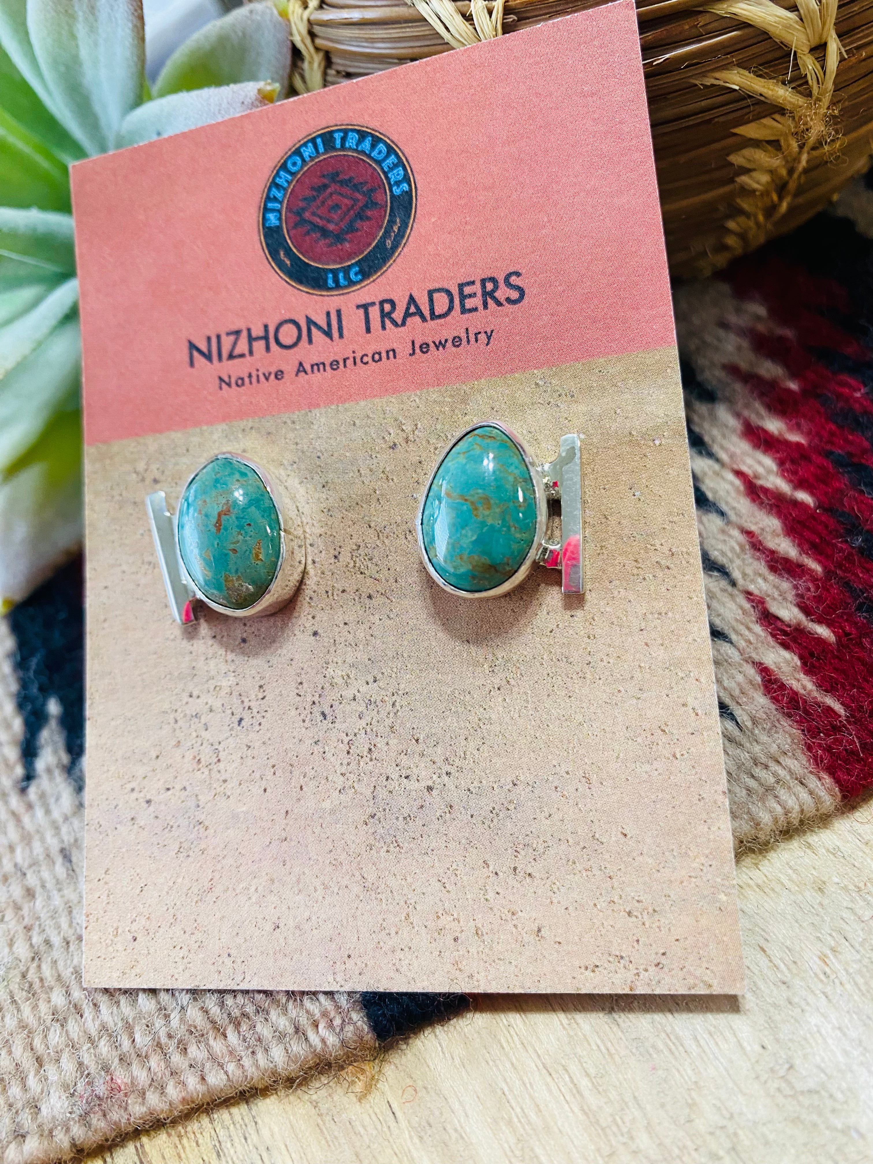 Navajo Sterling Silver & Royston Turquoise Post Earrings