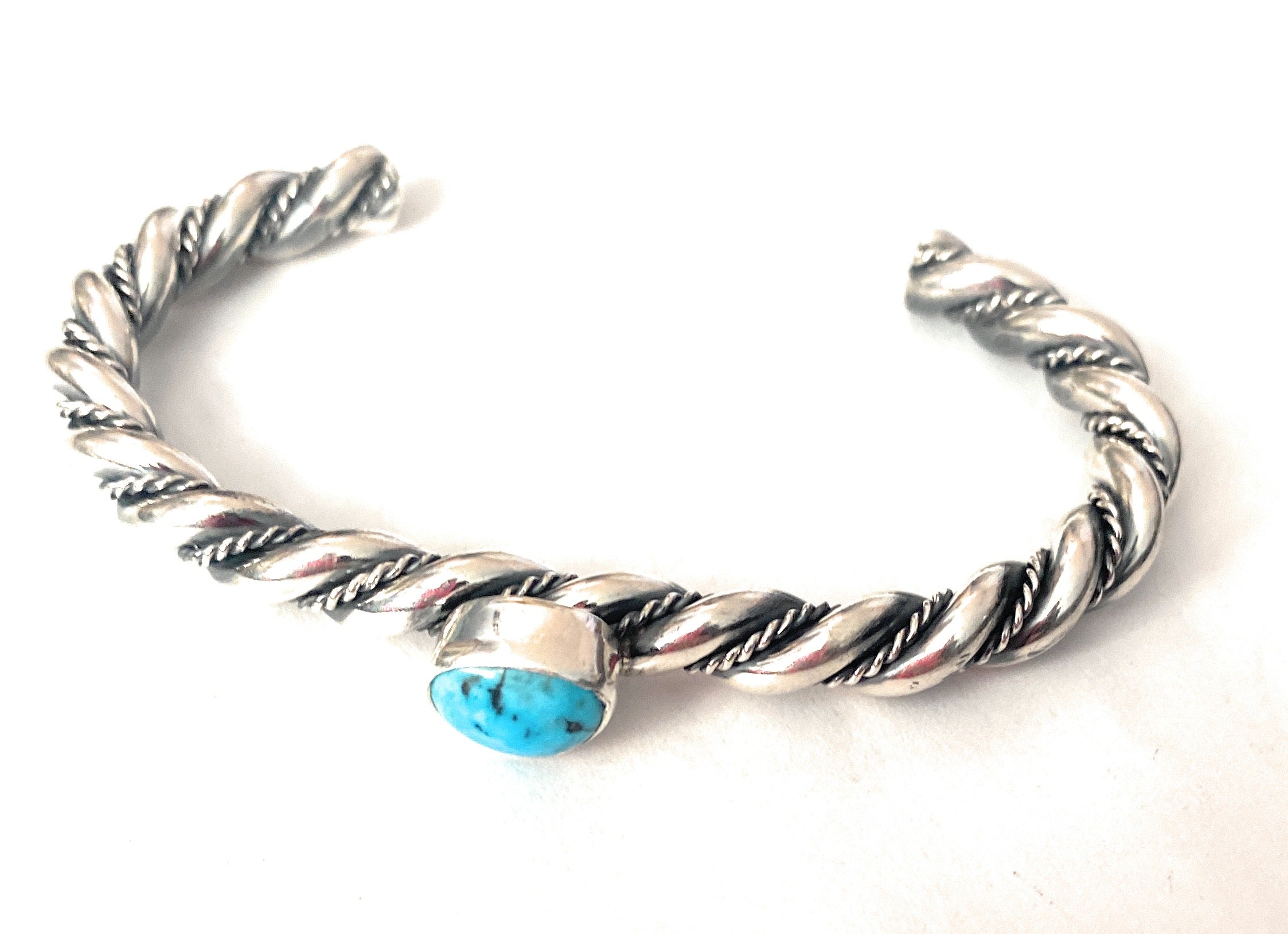 Navajo Twisted Sterling Silver & Kingman Turquoise Cuff Bracelet