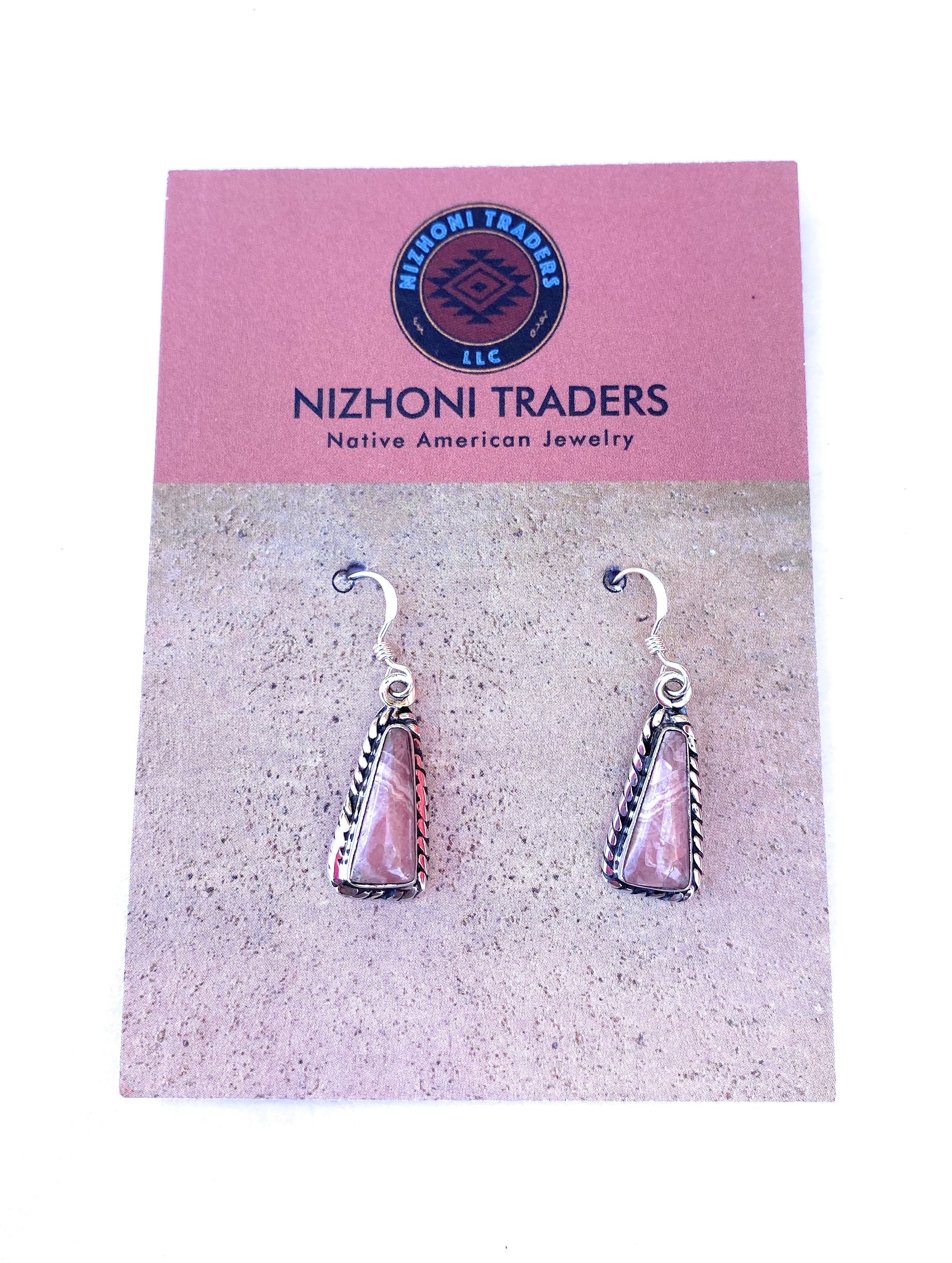 Navajo Sterling Silver & Rhodochrosite Dangle Earrings