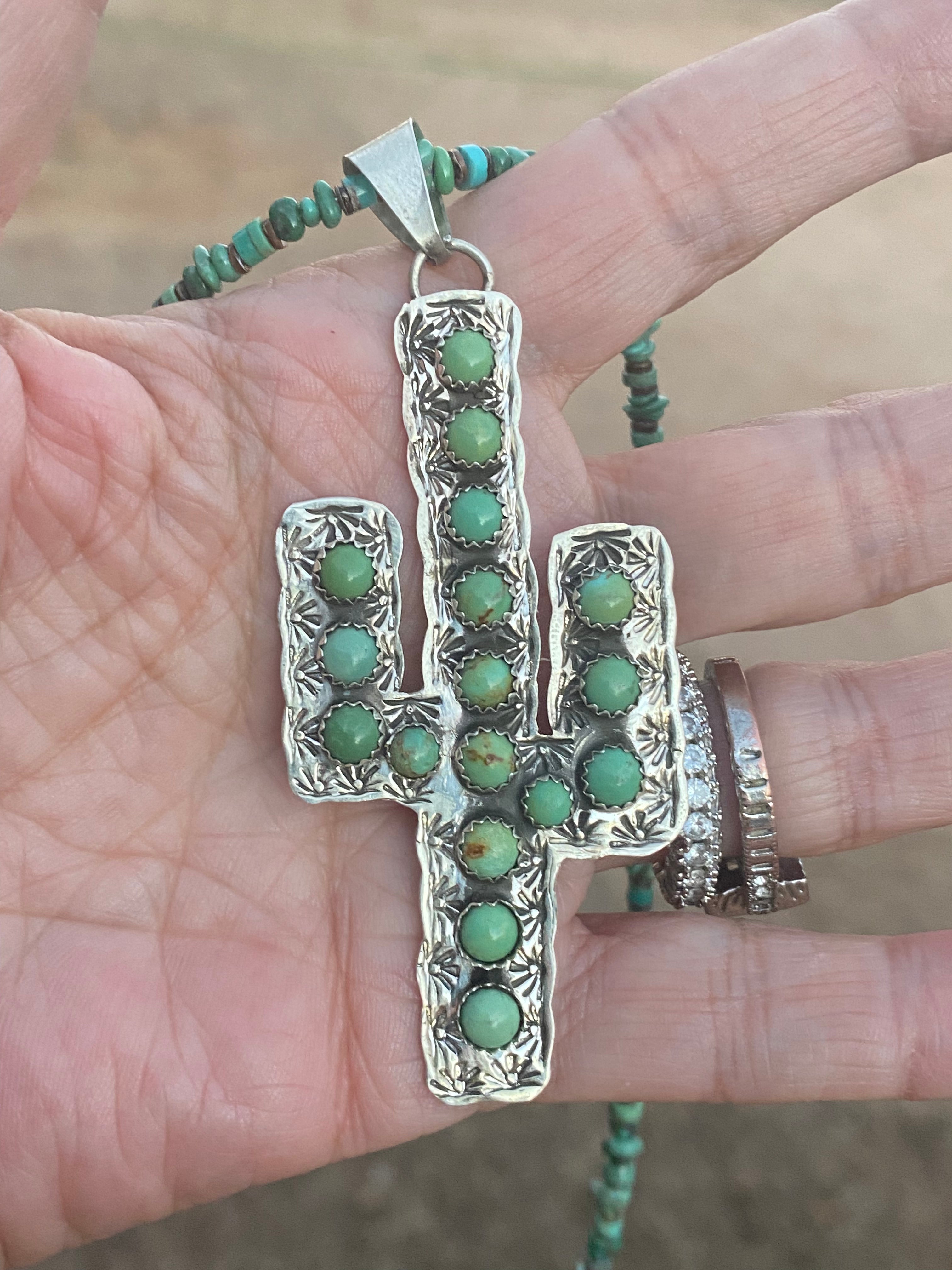 Navajo Royston Turquoise Saguaro Sterling Necklace