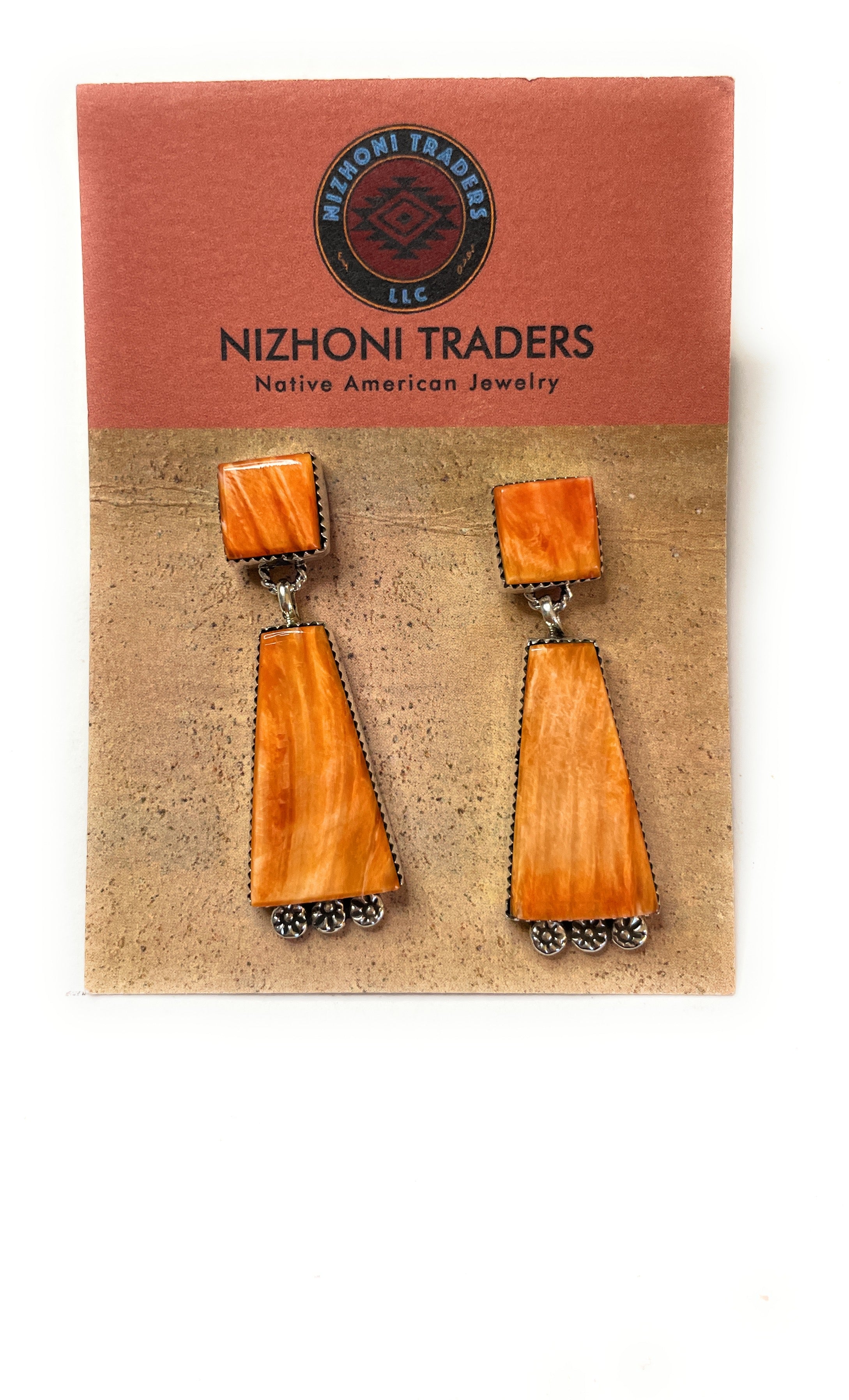 Navajo Sterling Silver And Coral Dangle Earrings