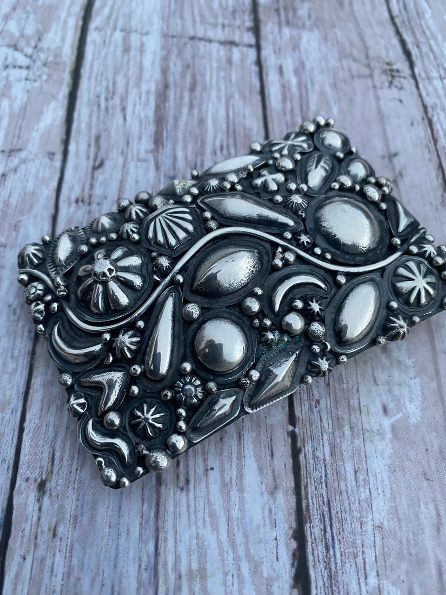 Vintage Navajo Black Leather & Nickel Silver Belt Buckle – Nizhoni Traders  LLC