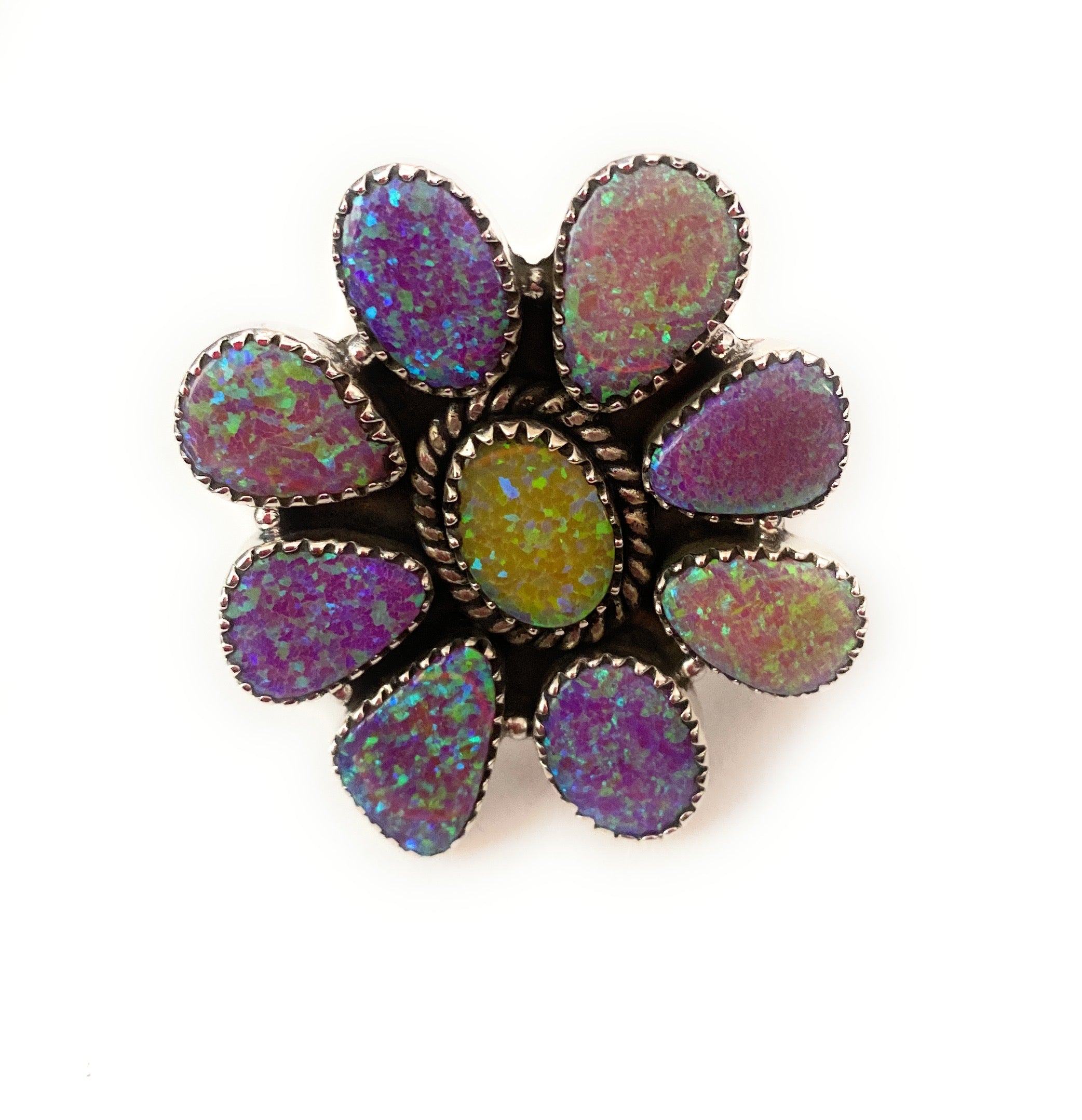 Handmade Sterling Silver & Opal Cluster Adjustable Ring