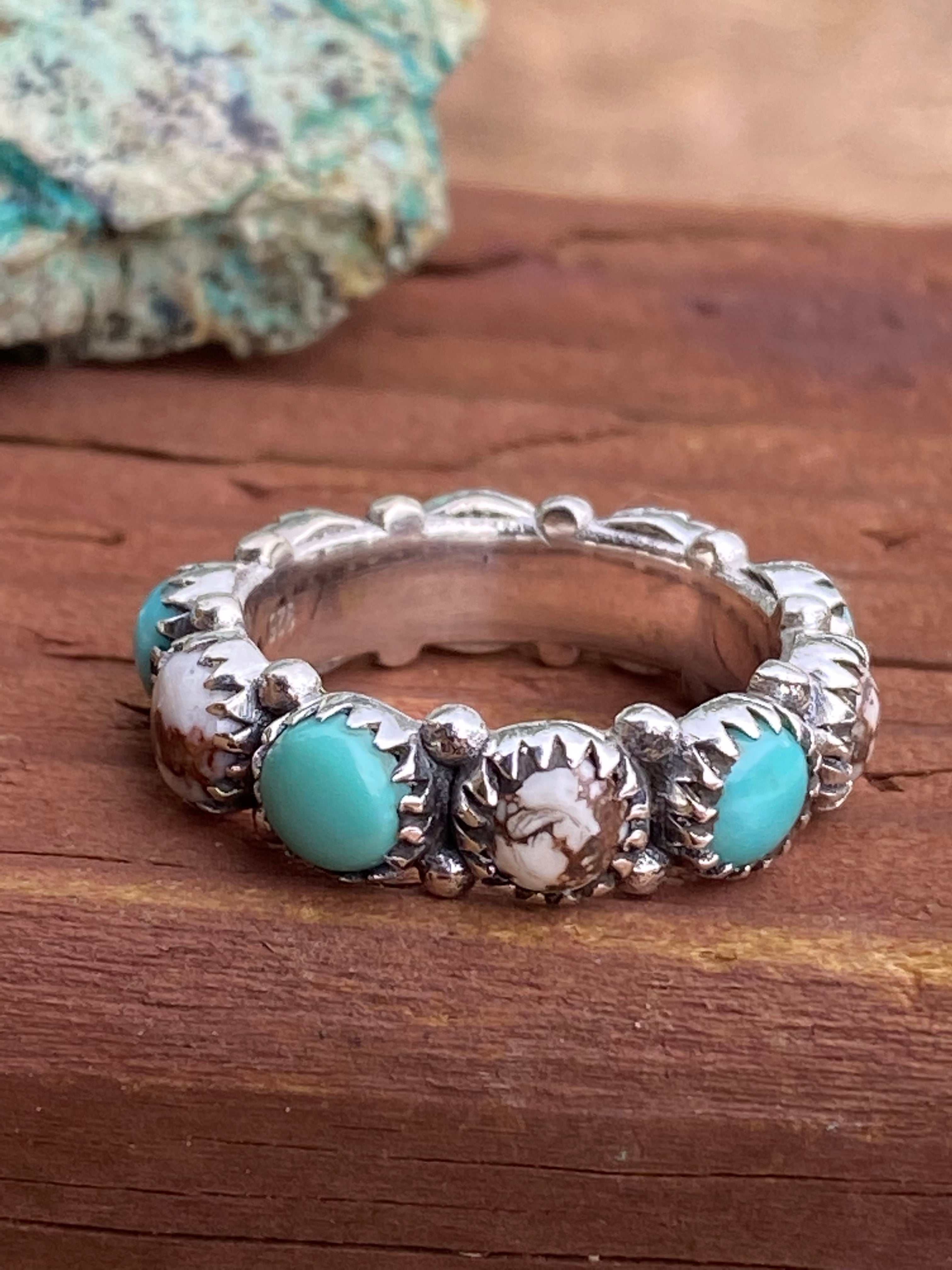 Kingman Turquoise & Wild Horse Sterling Silver Eternity Band