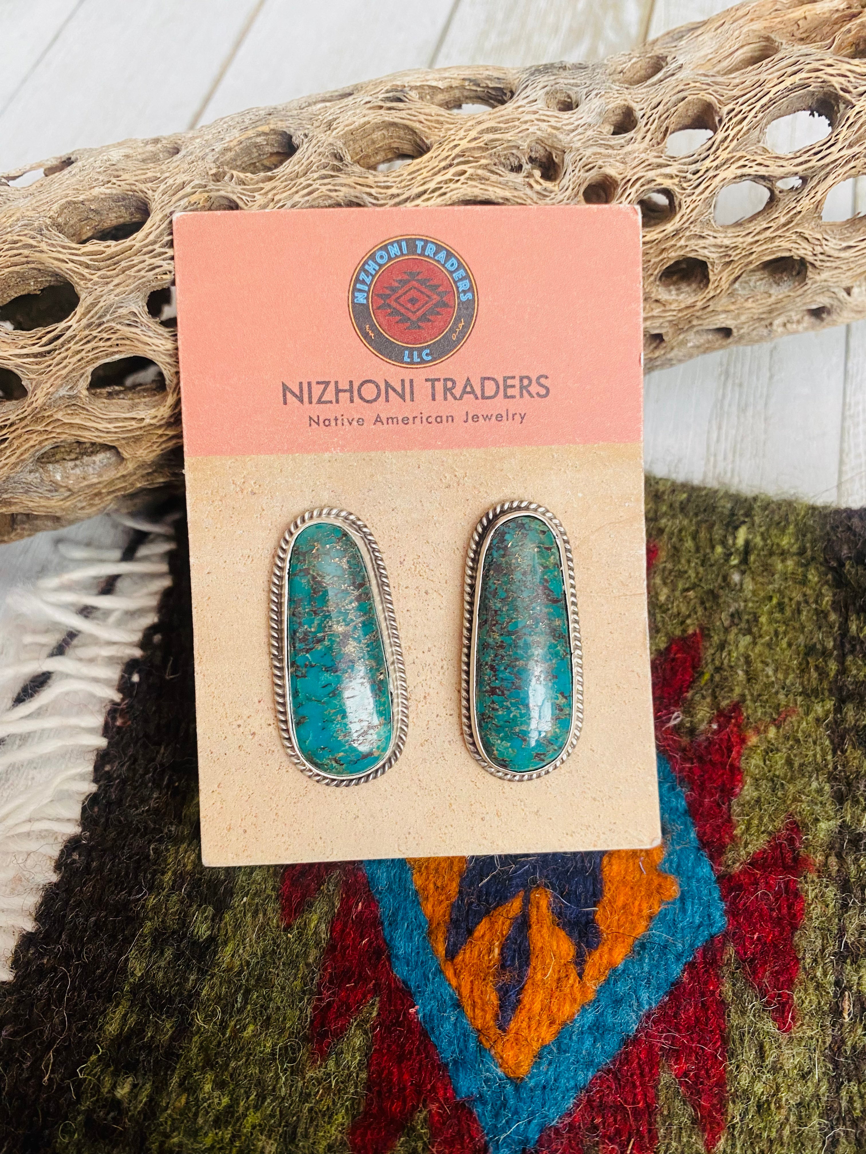 Navajo Sterling Silver & Royston Turquoise Stud Earrings