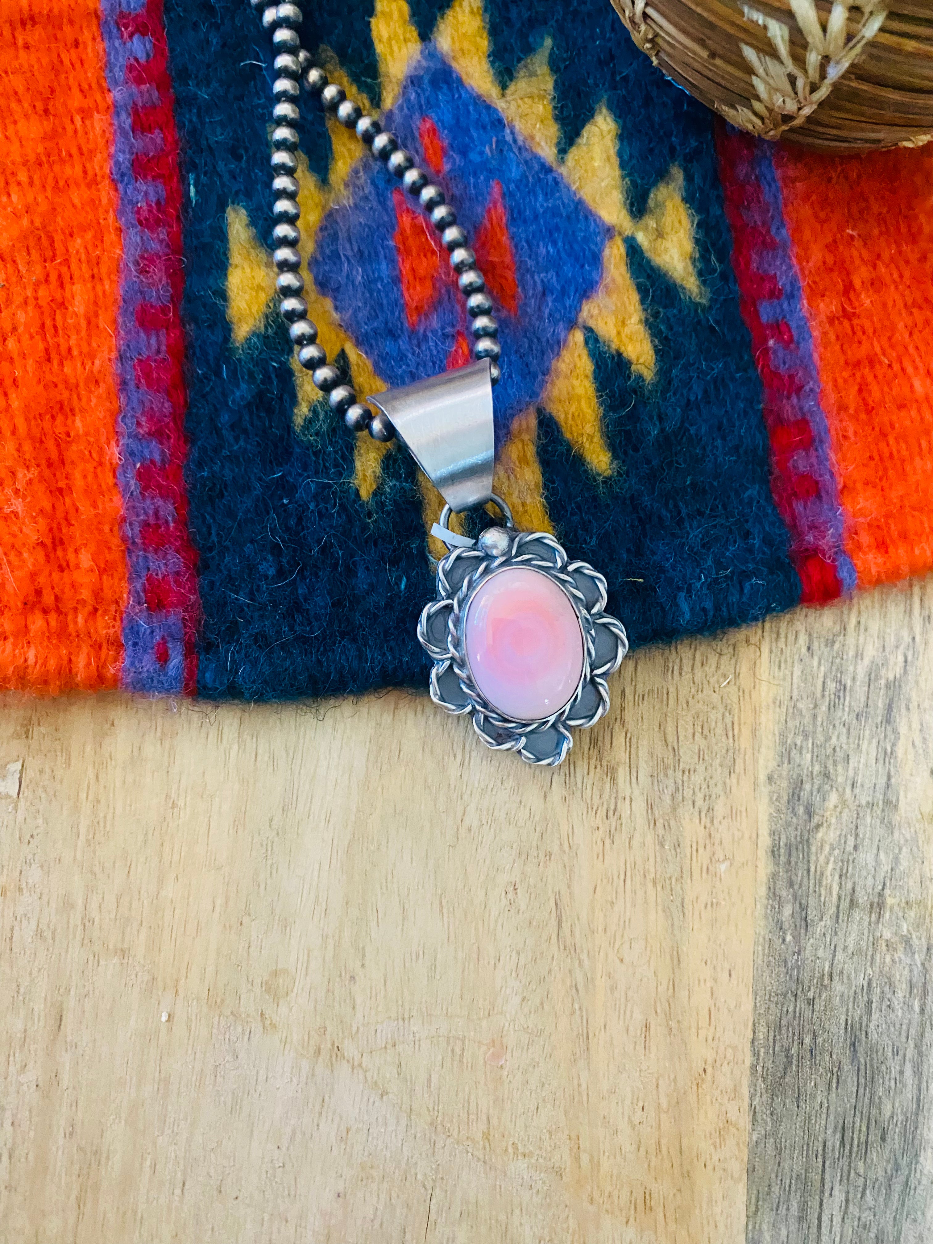 Navajo Sterling Silver & Queen Pink Conch Shell Pendant