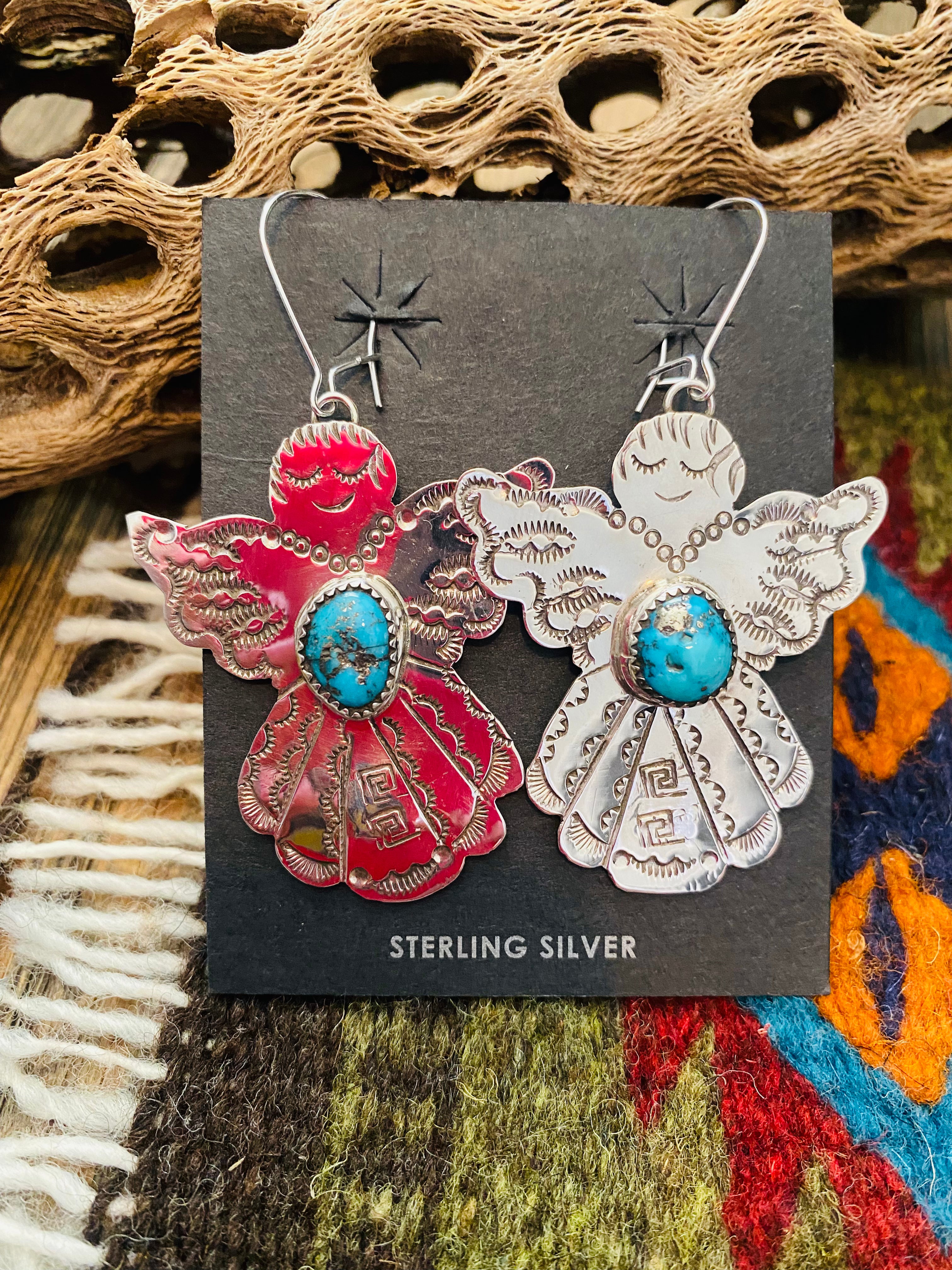 Navajo Turquoise & Sterling Silver Angel Dangle Earrings